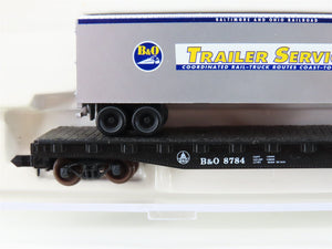 N Scale Atlas 37791 B&O Baltimore & Ohio Piggyback Flat Car #8784 w/ Trailer