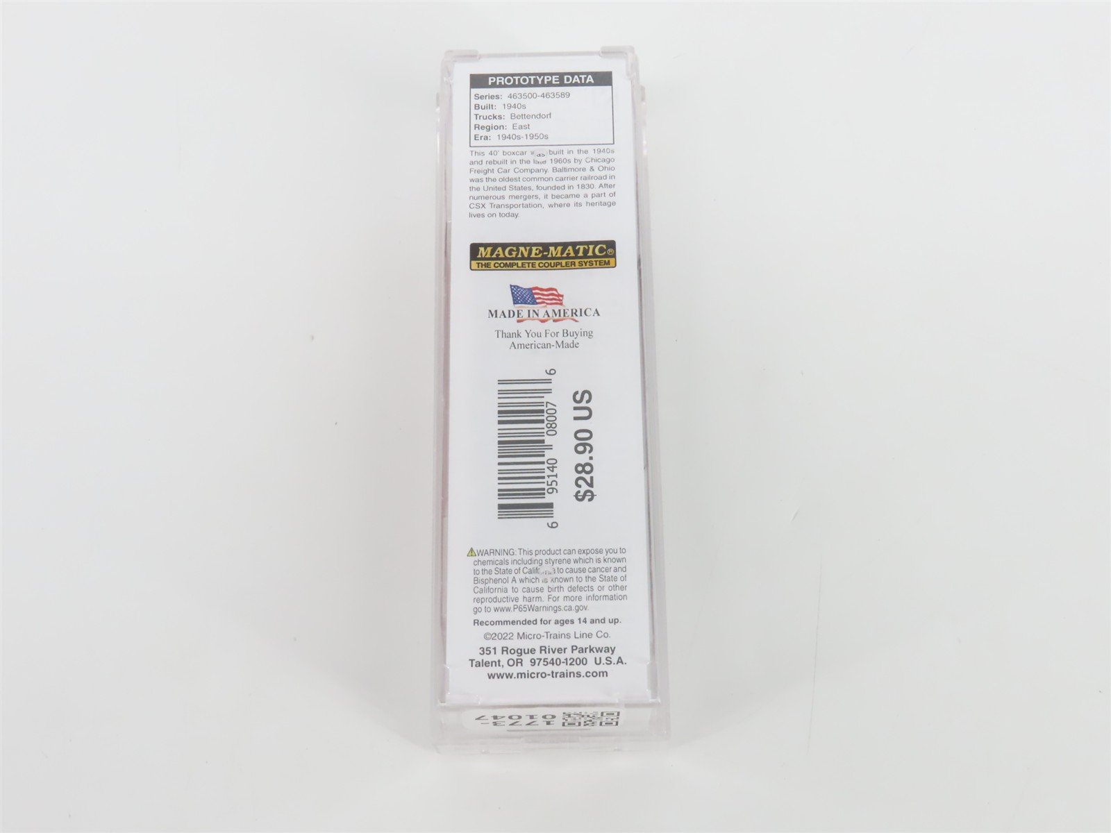 N Scale Micro-Trains MTL 02400530 B&O Baltimore & Ohio 40' Box Car #463529