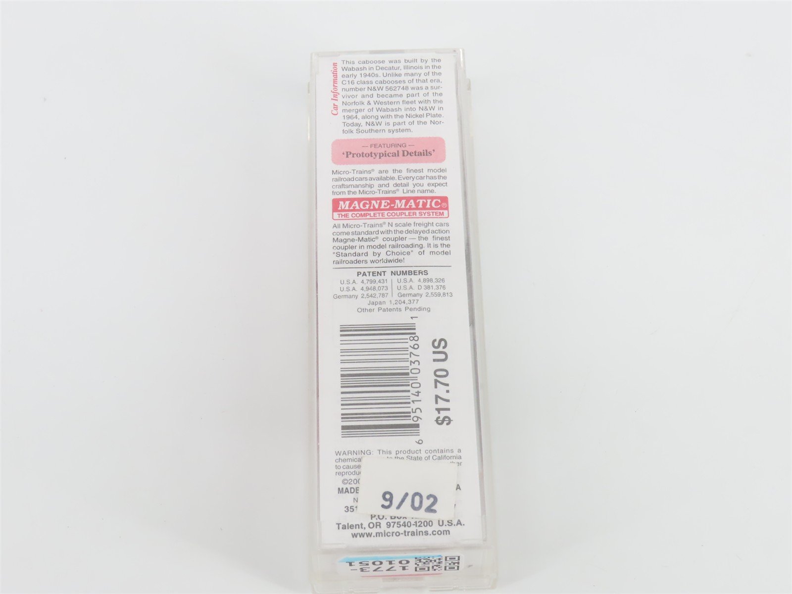N Scale Micro-Trains MTL 100170 N&W Norfolk & Western 36' Caboose #562748