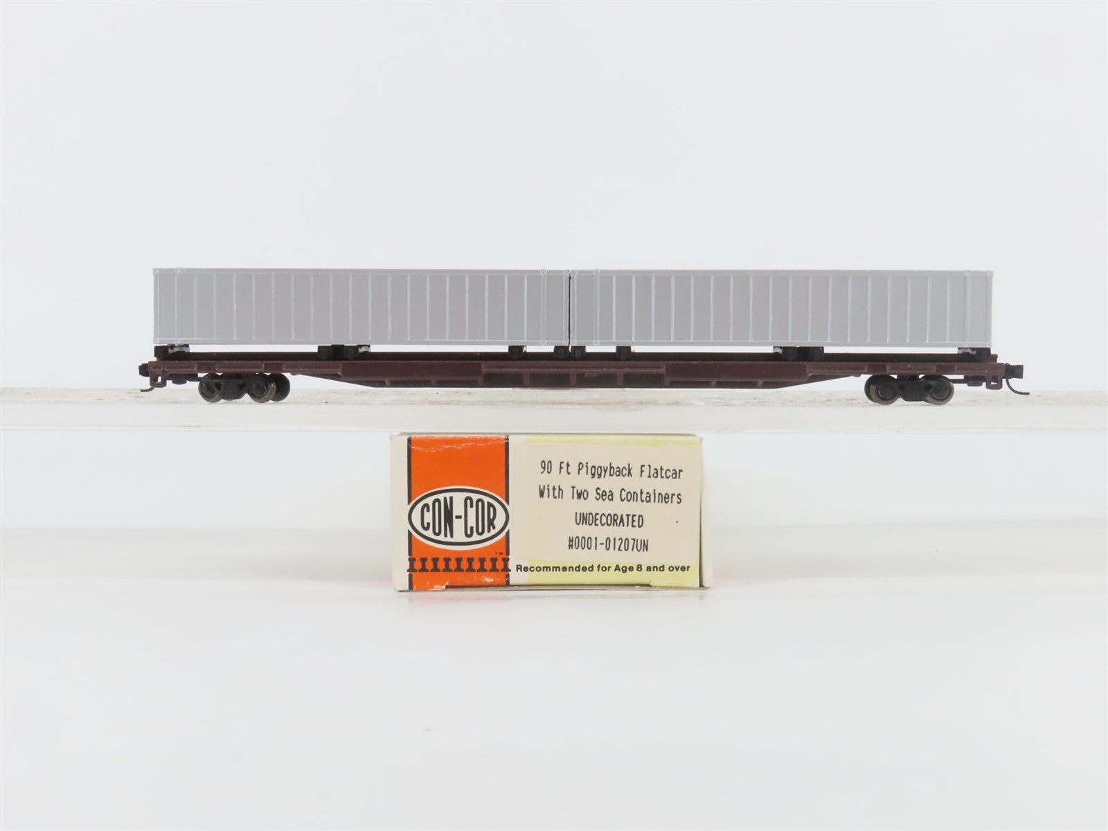 N Scale Con-Cor 0001-01207UN Undecorated Flat Car w/ 2 Sea Containers