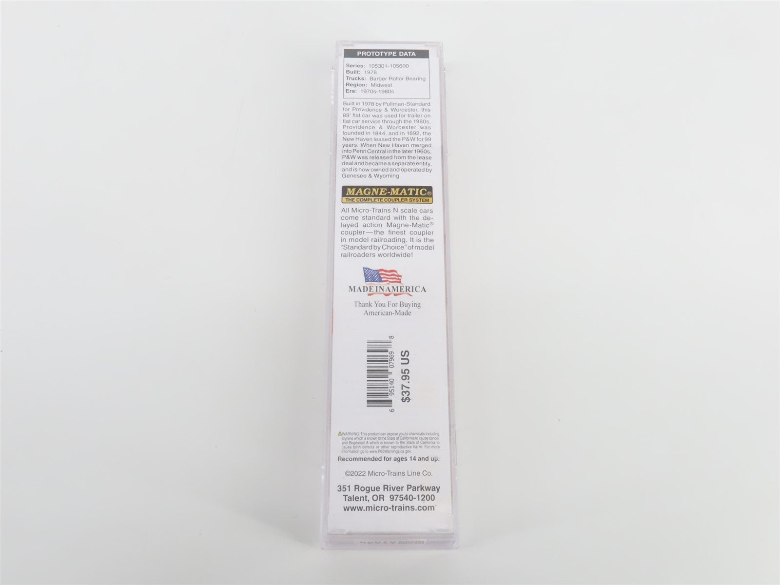 N Scale Micro-Trains MTL 07100592 PW Providence & Worcester 89' Flat Car #105519