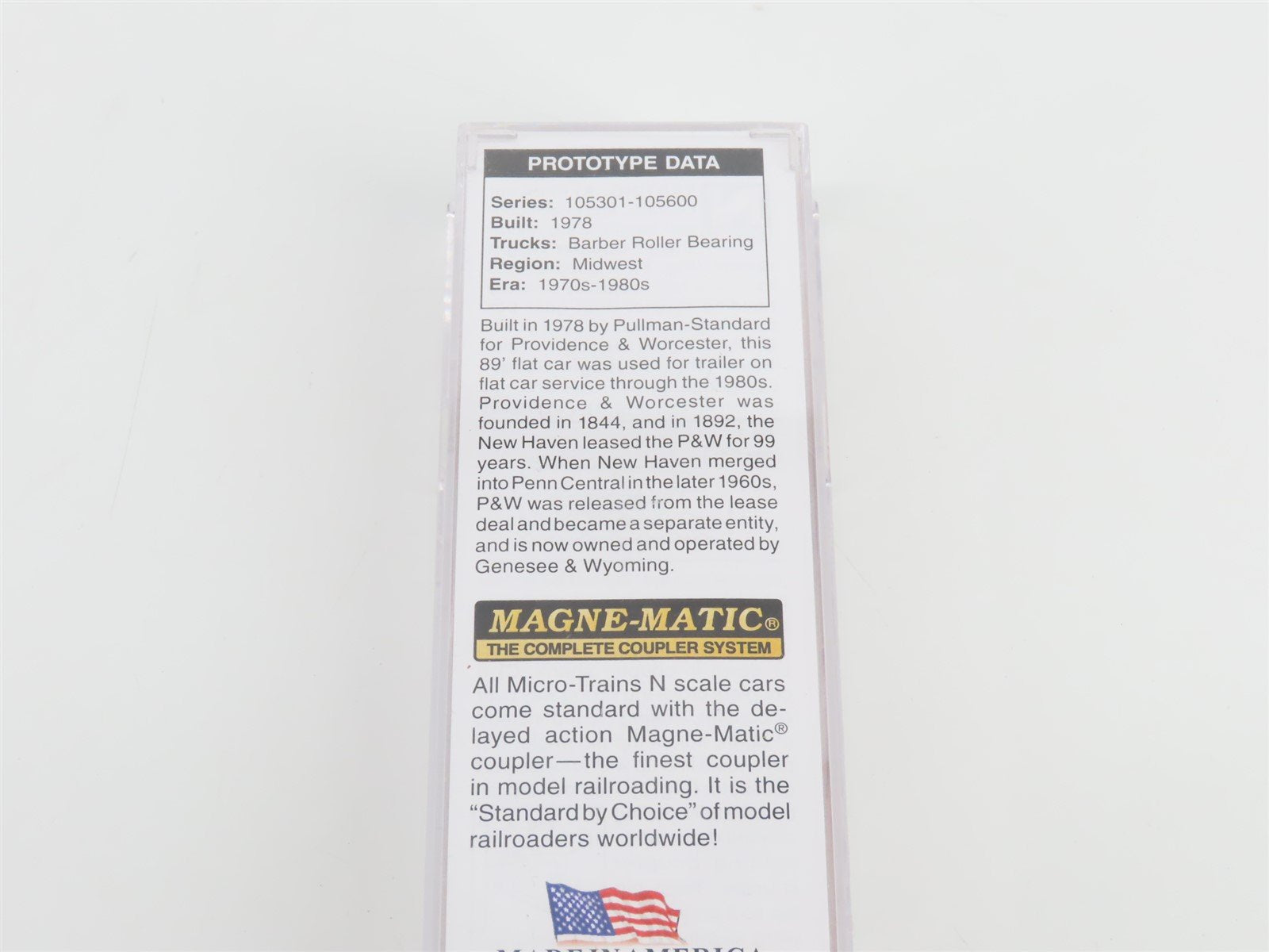 N Scale Micro-Trains MTL 07100592 PW Providence & Worcester 89' Flat Car #105519