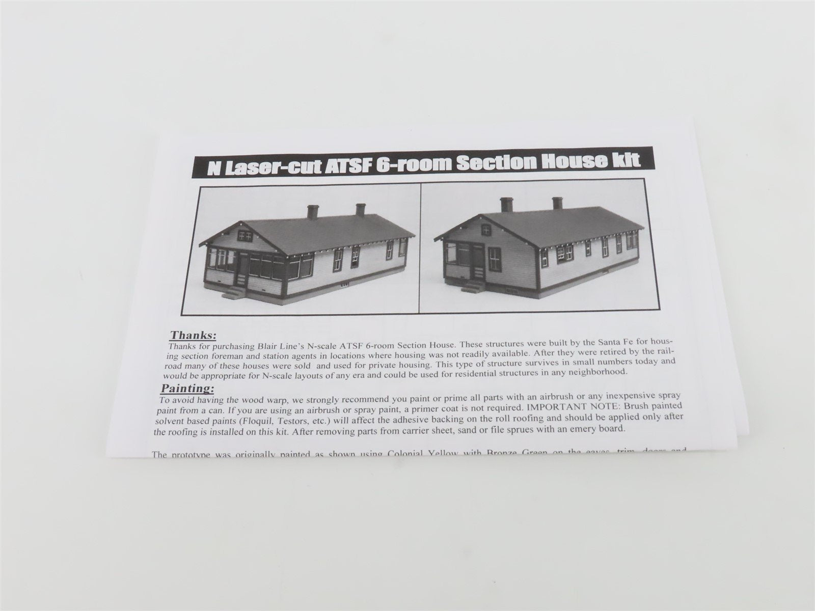N 1/160 Scale Blair Line LLC Laser-Cut Kit 094 ATSF 6-Room Section House