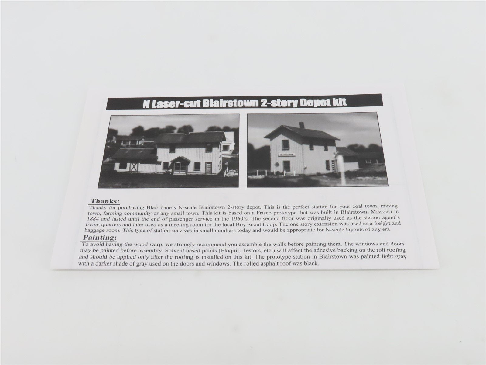 N 1/160 Scale Blair Line LLC Laser-Cut Kit 078 Blairstown 2-Story Depot