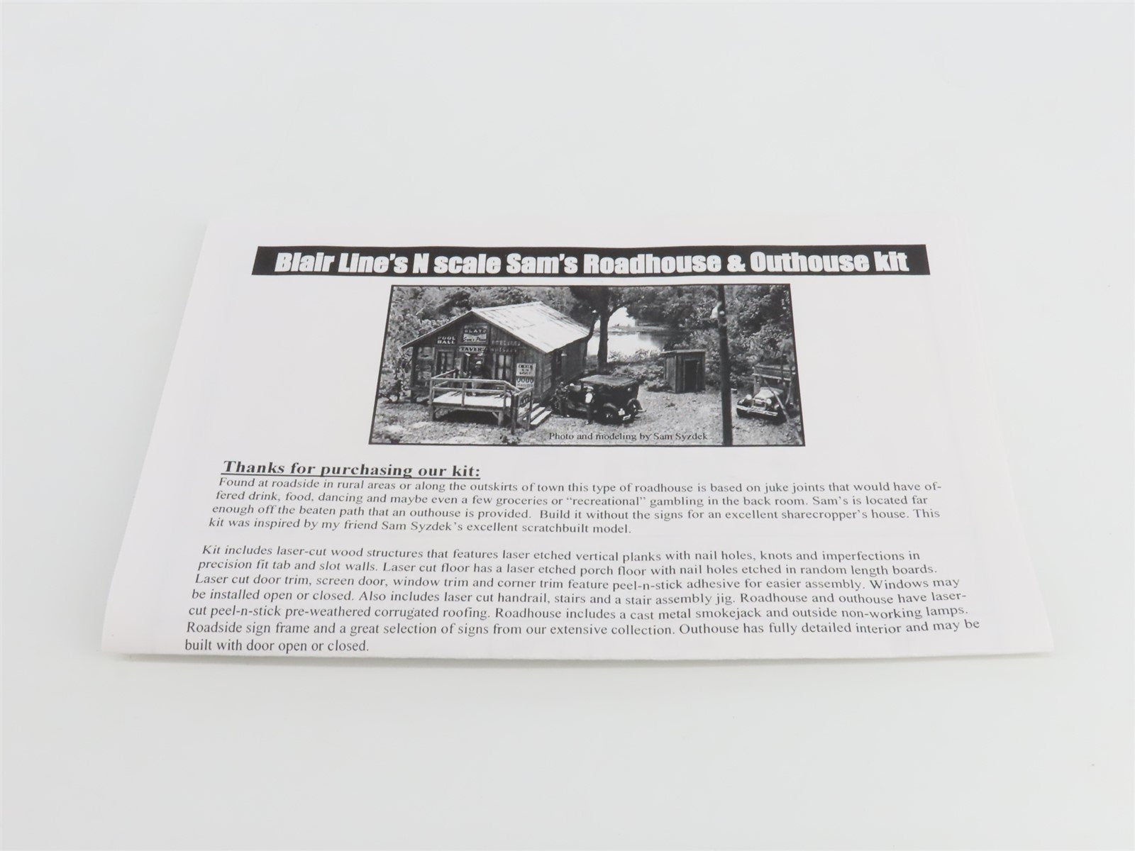 N 1/160 Scale Blair Line LLC Laser-Cut Kit 1003 Sam's Roadhouse