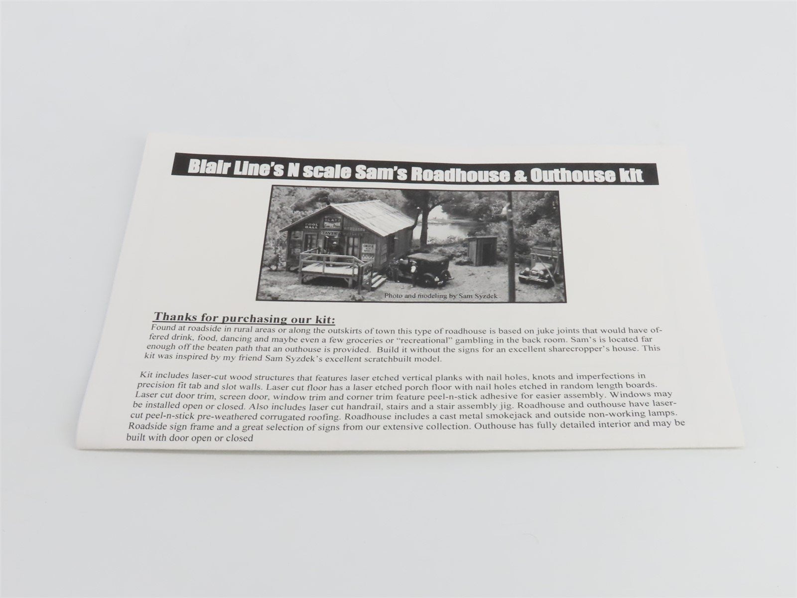 N 1/160 Scale Blair Line LLC Laser-Cut Kit 1003 Sam's Roadhouse