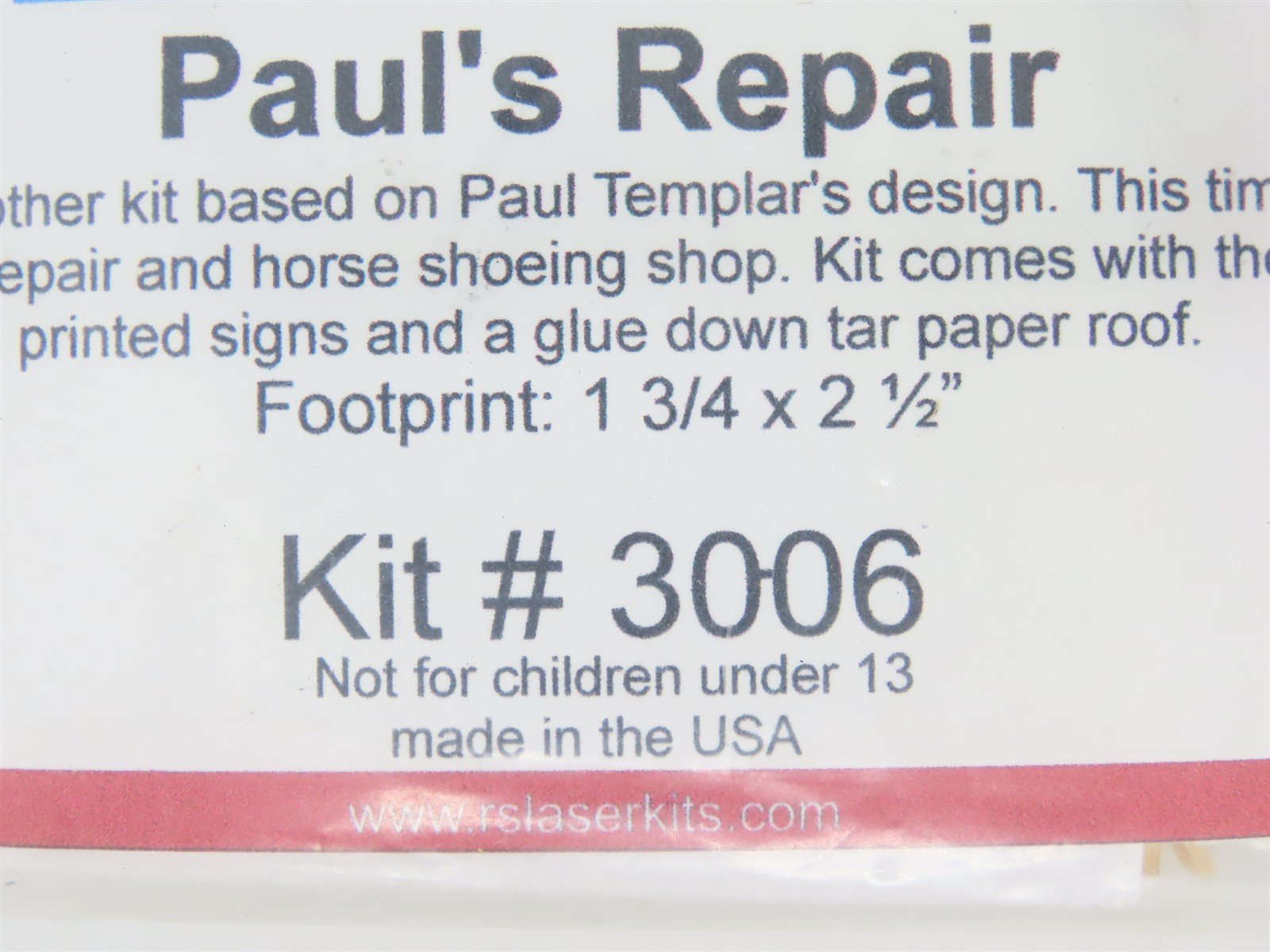 N 1/160 Scale Rslaserkits 3006 Paul's Repair Building Wood Kit