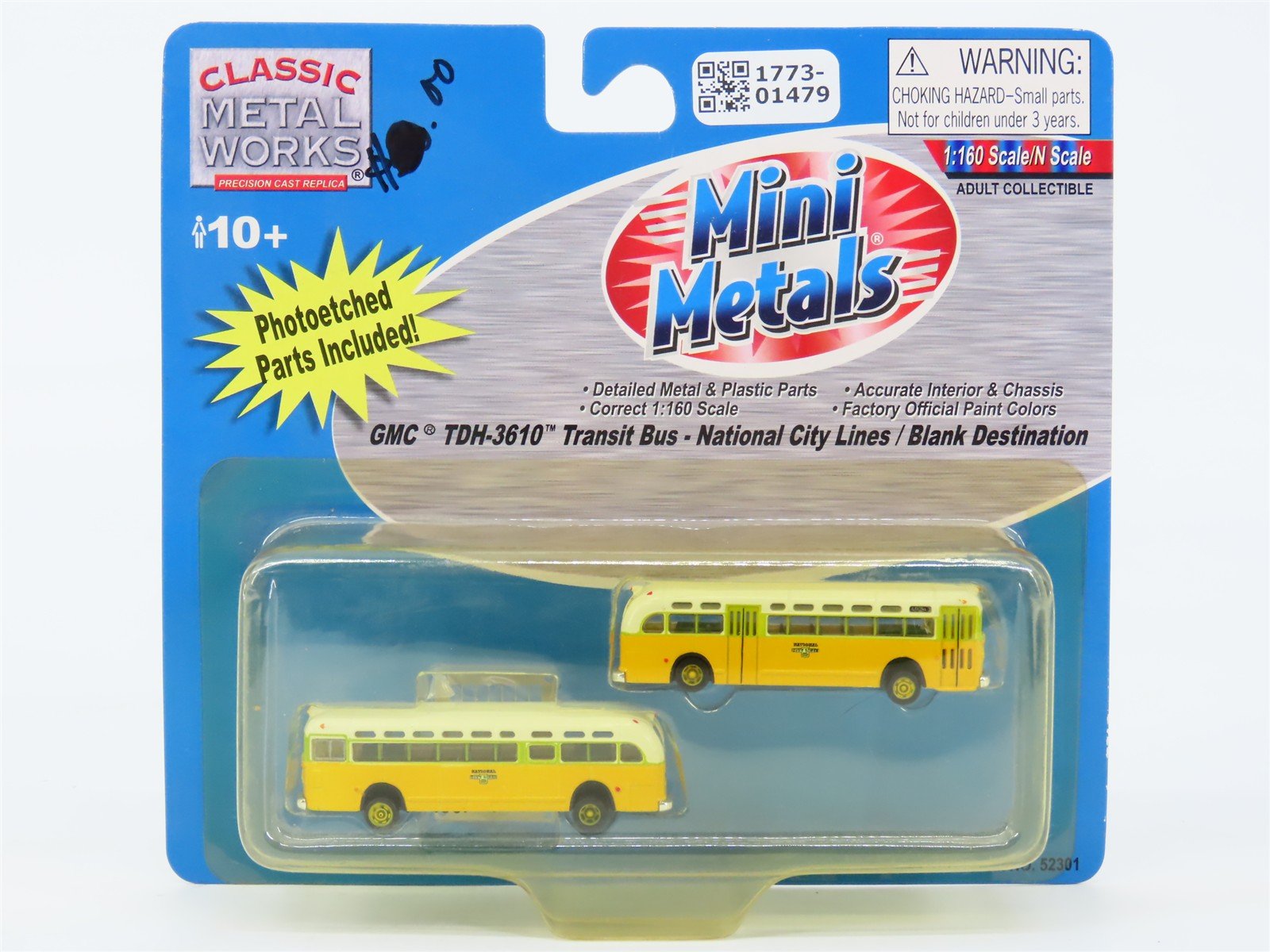 N CMW Mini Metals 52301 GMC Transit Bus - National City Lines/Blank Destination