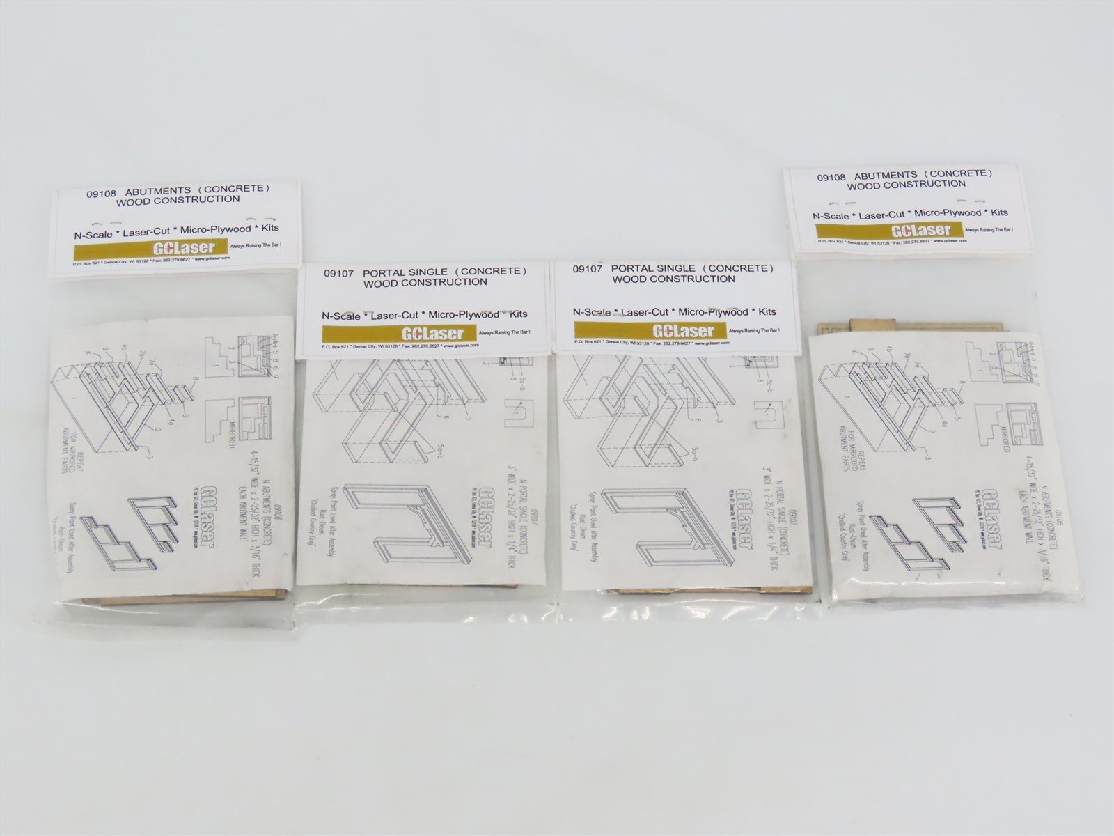 LOT of 4 N 1/160 Scale GCLaser Kit 09107 & 09108 Abutments & Portals - SEALED