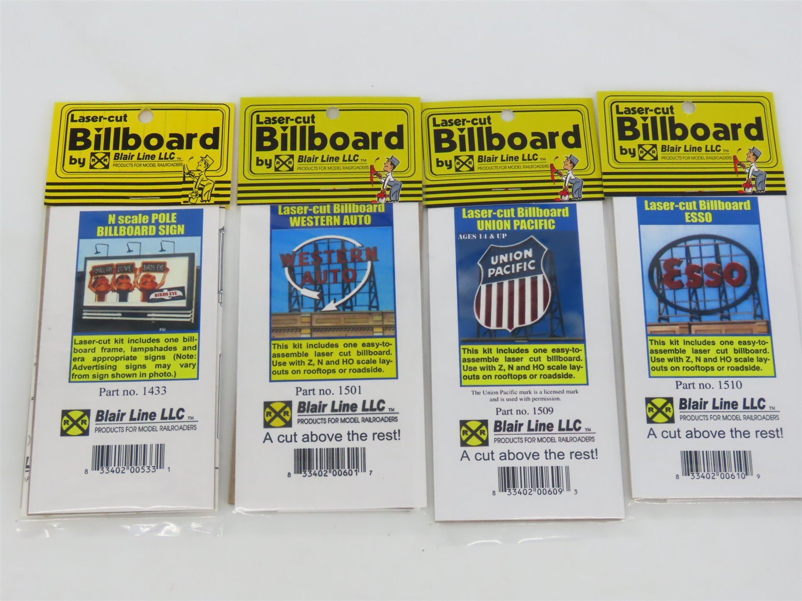 LOT of 4 N/HO Scale Blair Line Laser-Cut Assorted Billboards - SEALED