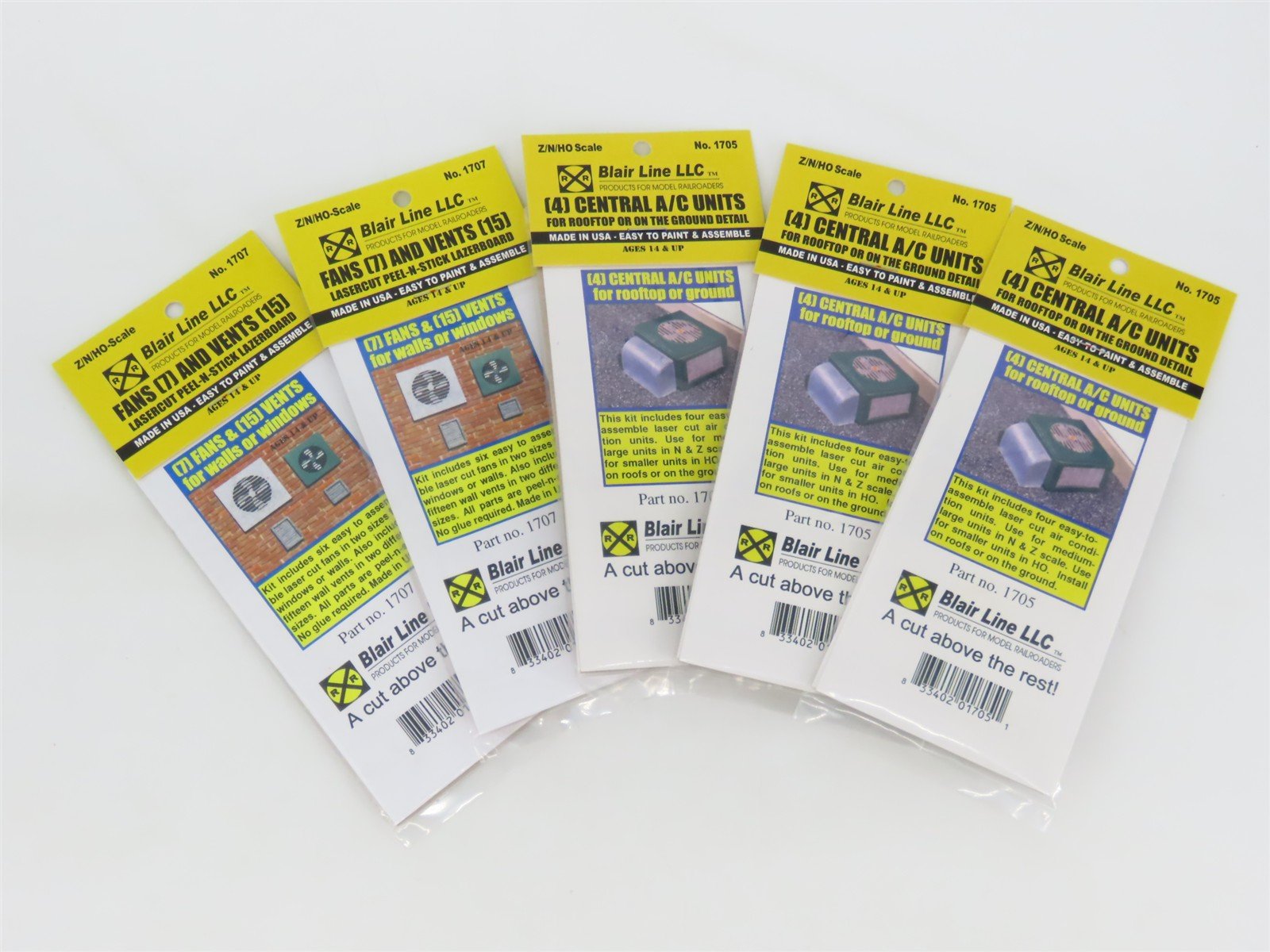 LOT of 5 Z/N/HO Scale Blair Line Kits 1705 & 1707 A/C Units, Fans & Vents