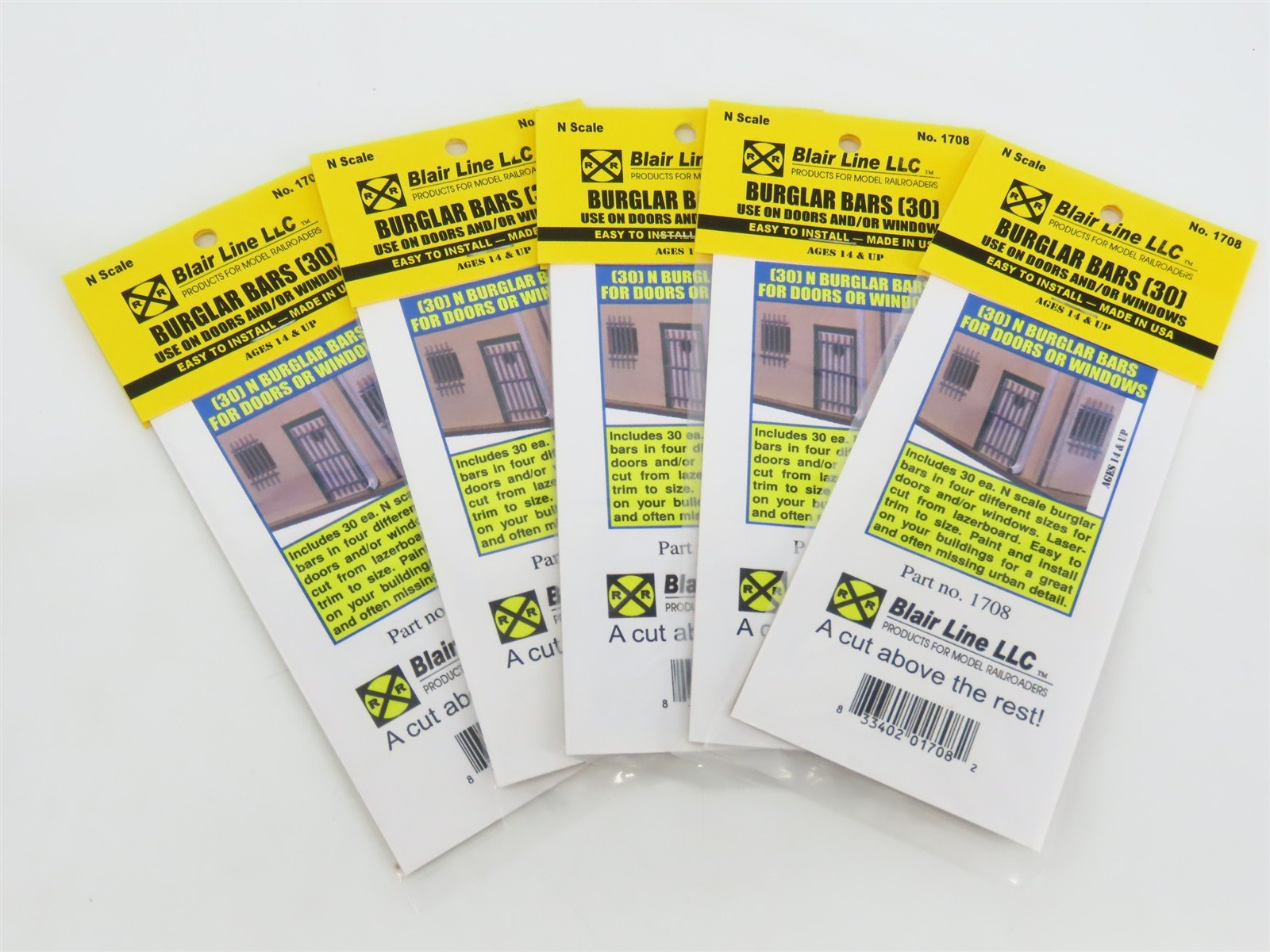 LOT of 5 Packs N Scale Blair Line 1708 Burglar Bars For Doors/Windows - SEALED