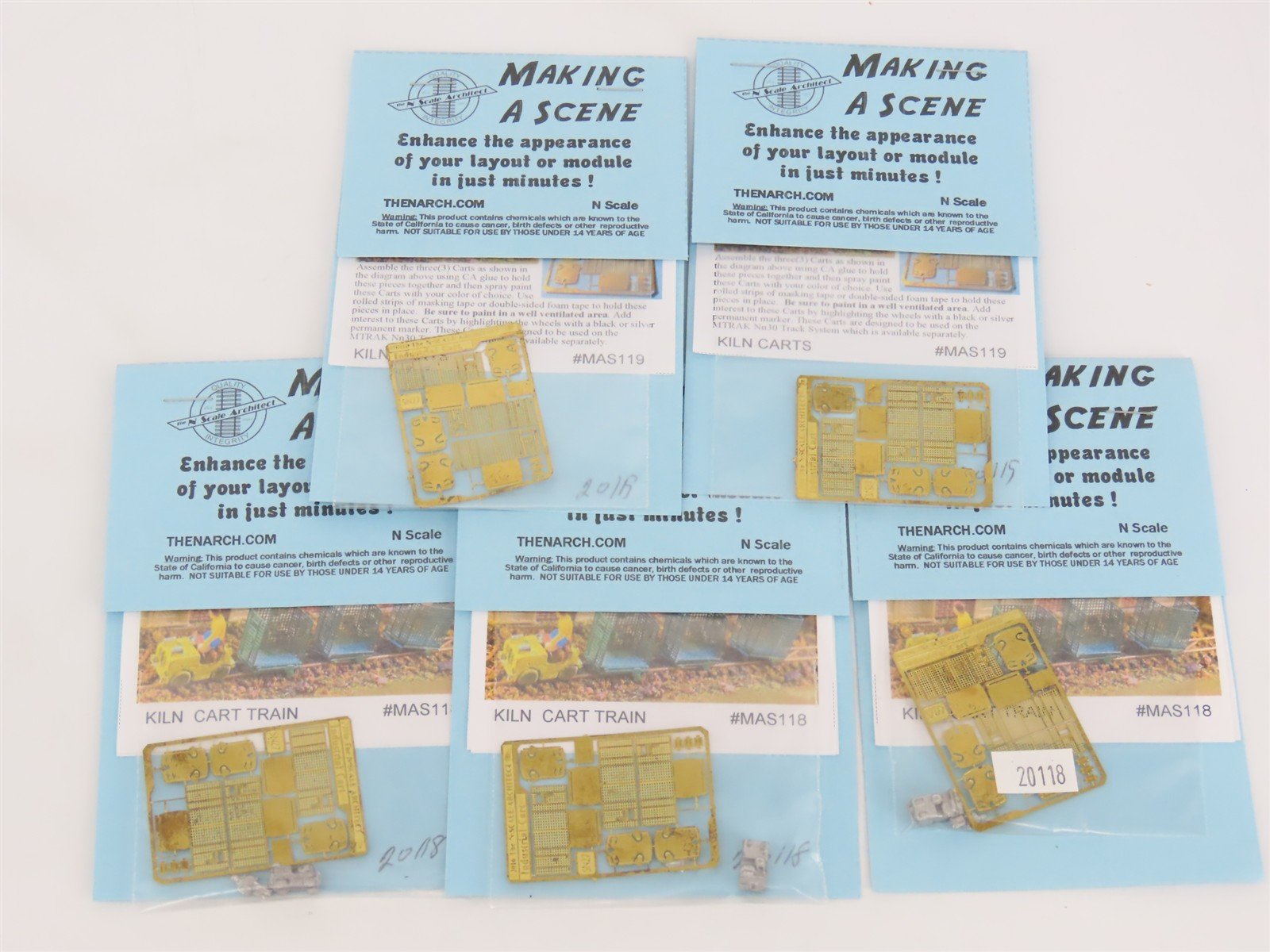LOT of 5 N Scale Architect Kit MAS118 & MAS119 Kiln Cart Train, & Carts