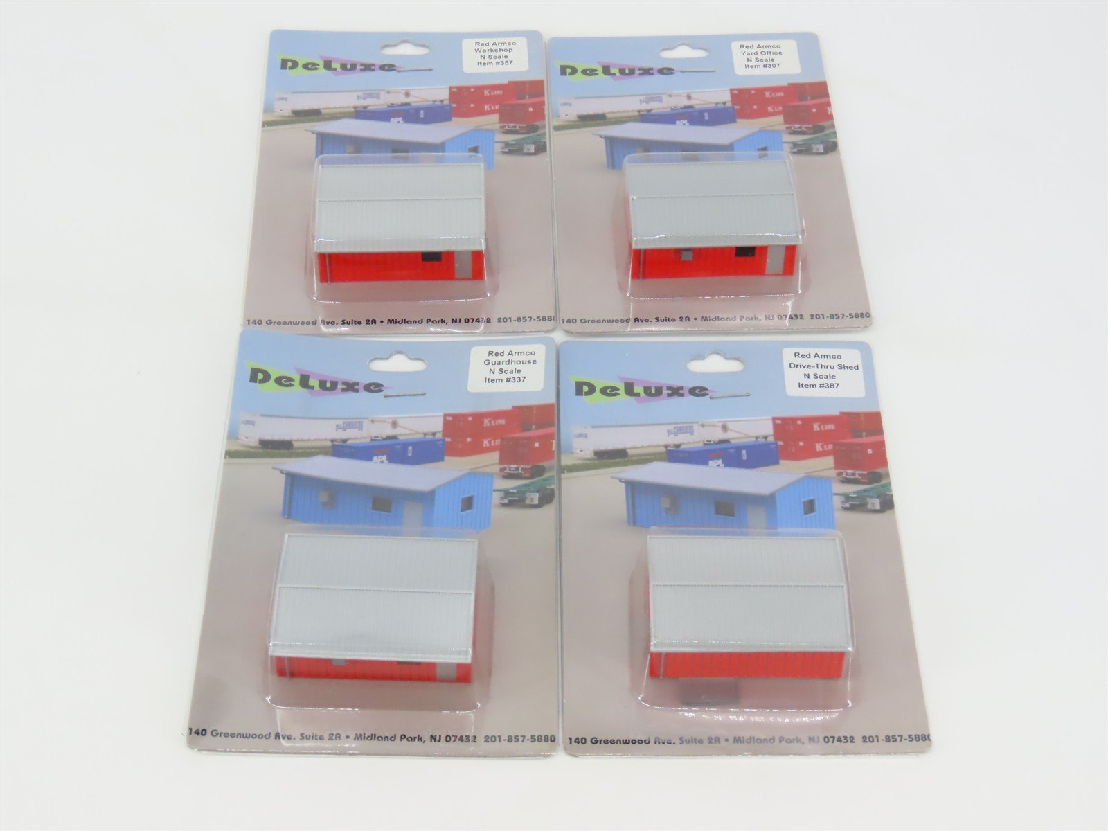 N 1/160 Scale Deluxe Innovations Red Armco Corrugated Steel Buildings Set of 4