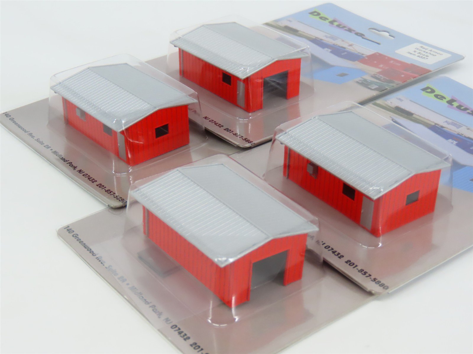 N 1/160 Scale Deluxe Innovations Red Armco Corrugated Steel Buildings Set of 4