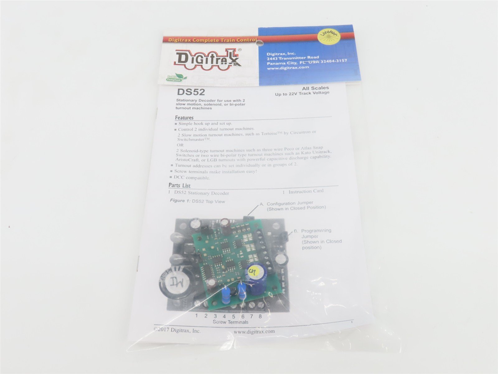 Digitrax DS52 Stationary Decoder for Snap Switches or Slow Motion Machines
