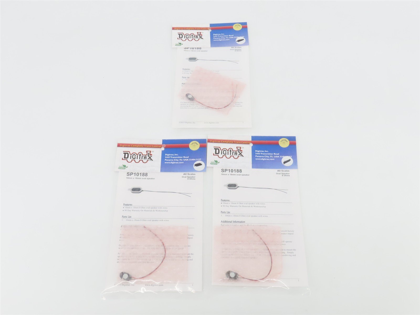 LOT of 3 Digitrax SP10188 Oval 10x18mm 8 Ohm Speakers w/ Wires
