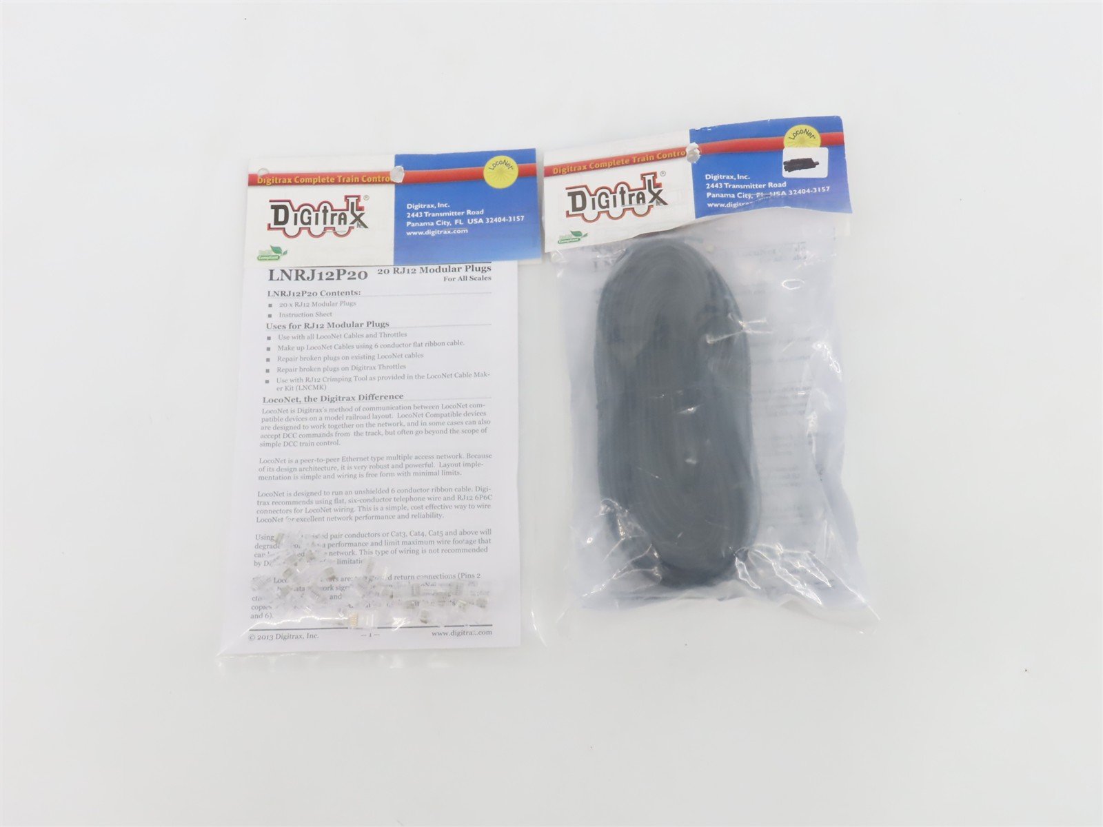 LOT of 2 Digitrax RJ12 Modular Plug Pack & 50' LocoNet Cable