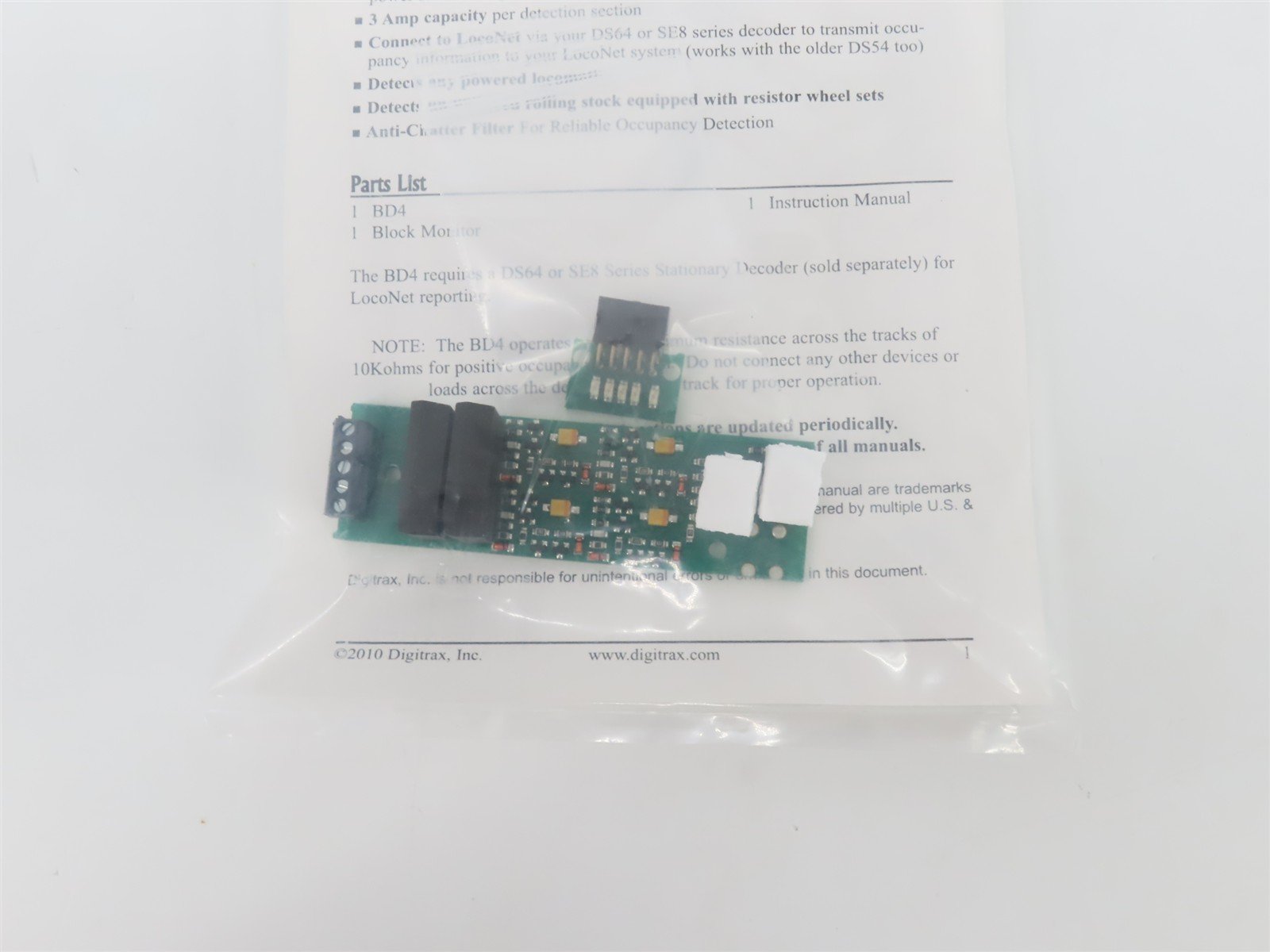 Digitrax BD4 LocoNet Four-Section Occupancy Detector