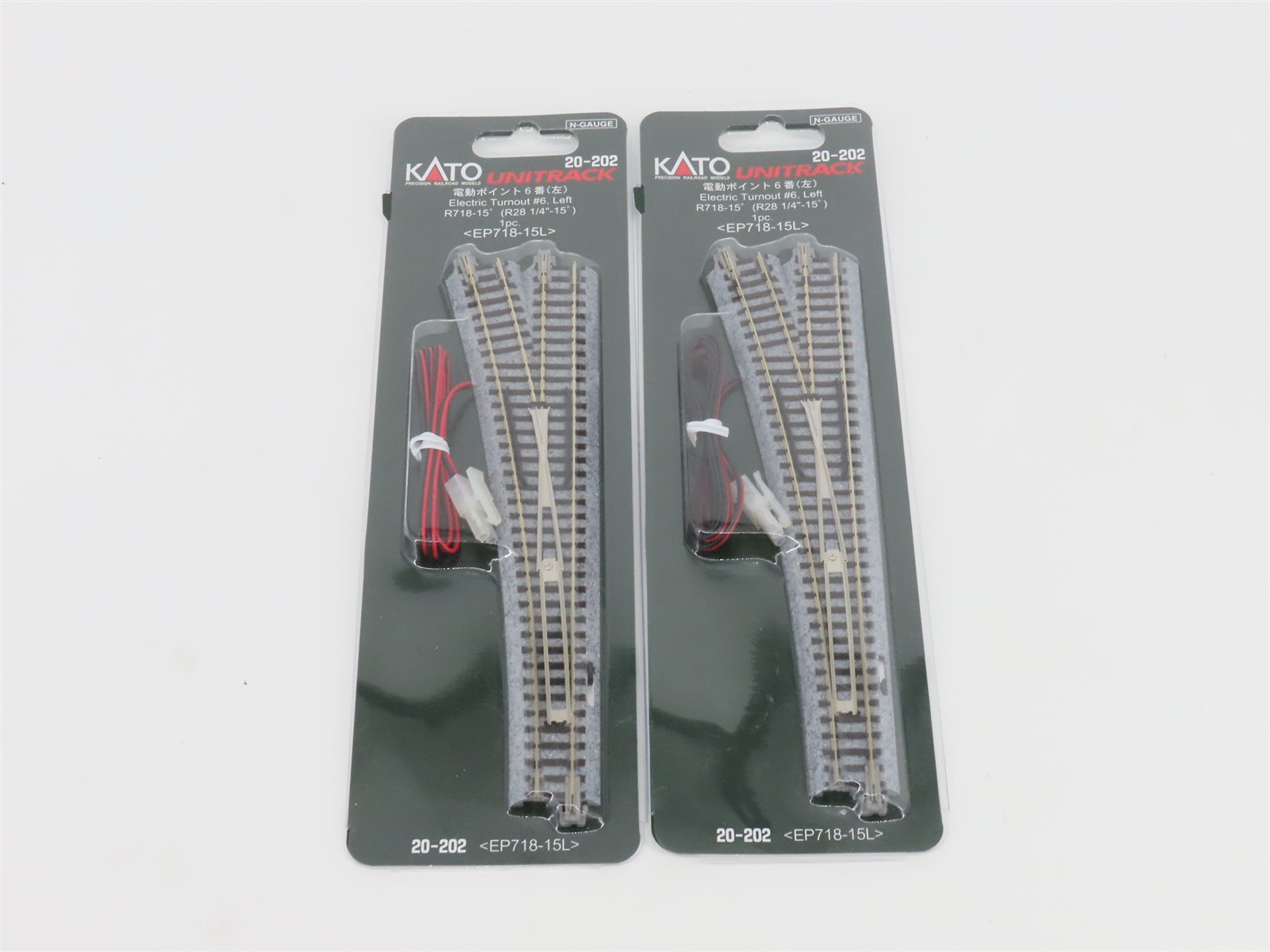 LOT of 2 N Scale KATO Unitrack 20-202 Electric #6 Left Turnout Switch Tracks