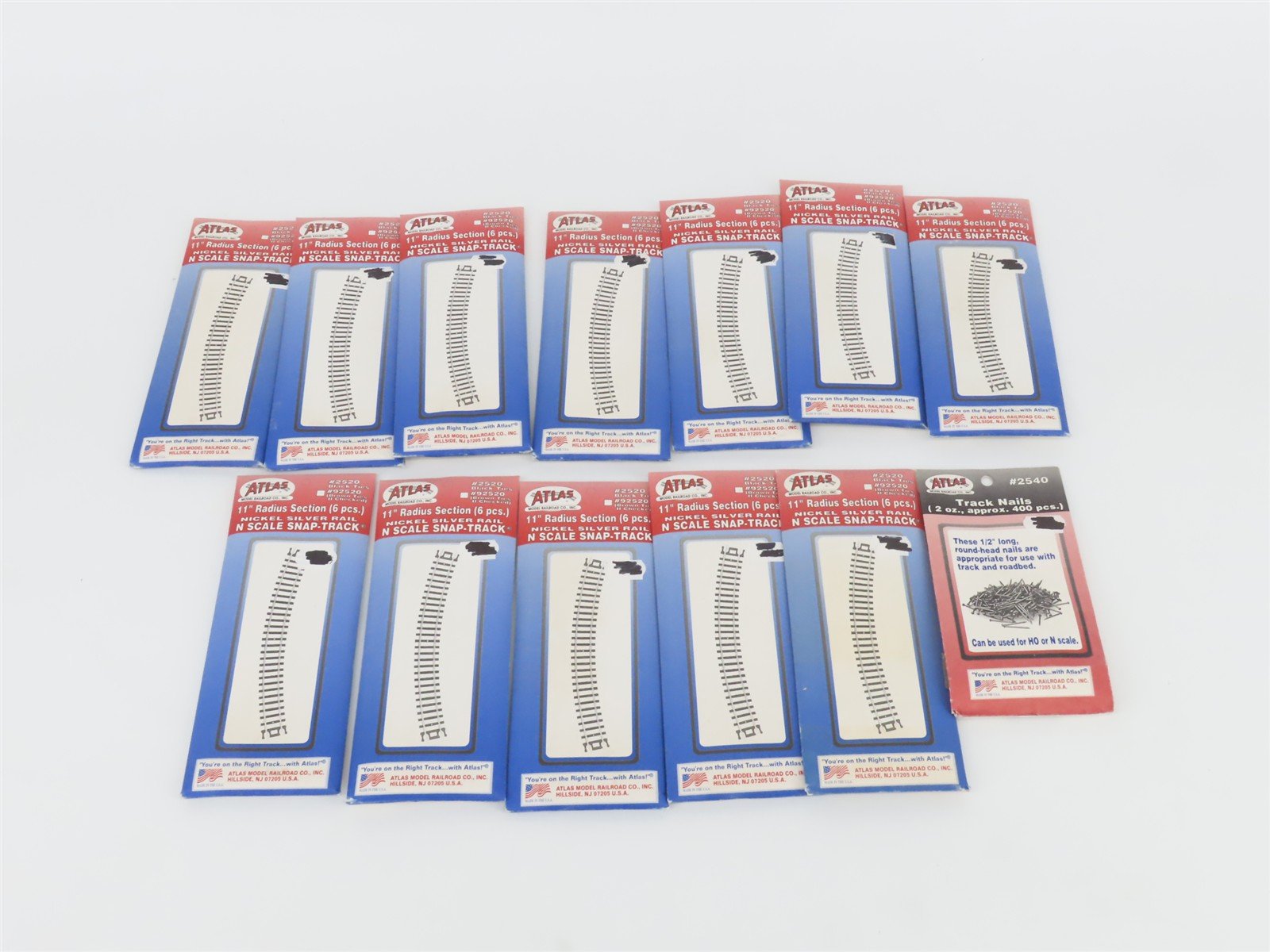LOT of 12 N Scale Atlas 2520 Code 80 NS 11" Radius Curved Snap-Track 6-Packs