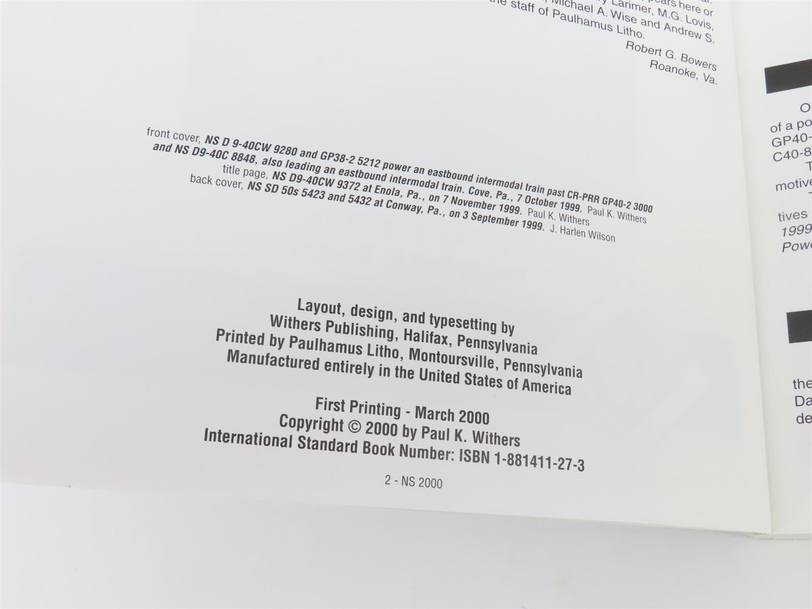 Norfolk Southern 2000 Locomotive Directory by Paul K. Withers & R.G Bowers ©2000