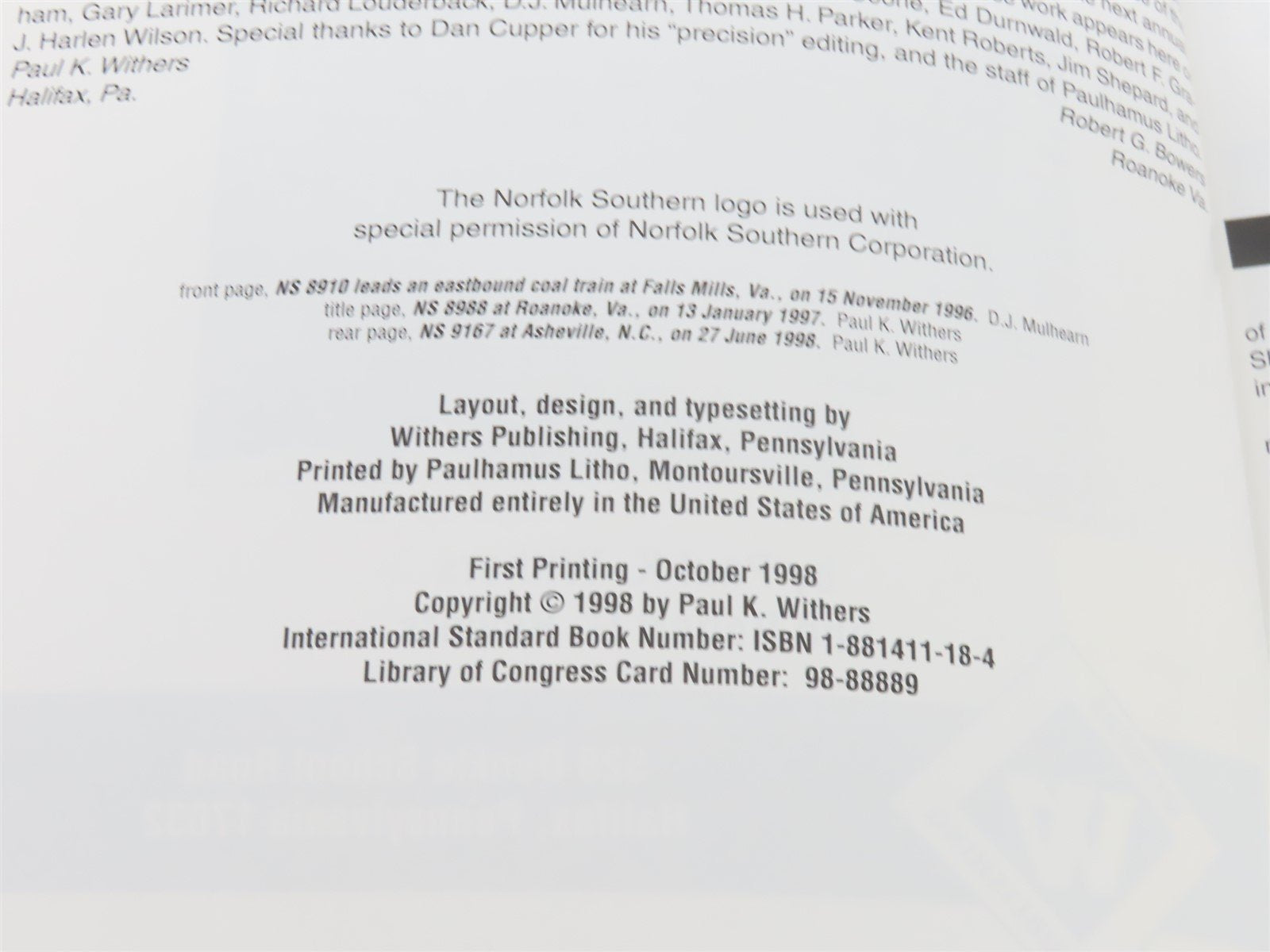 Norfolk Southern 1998-1999 Locomotive Directory by Withers & Bowers ©1998