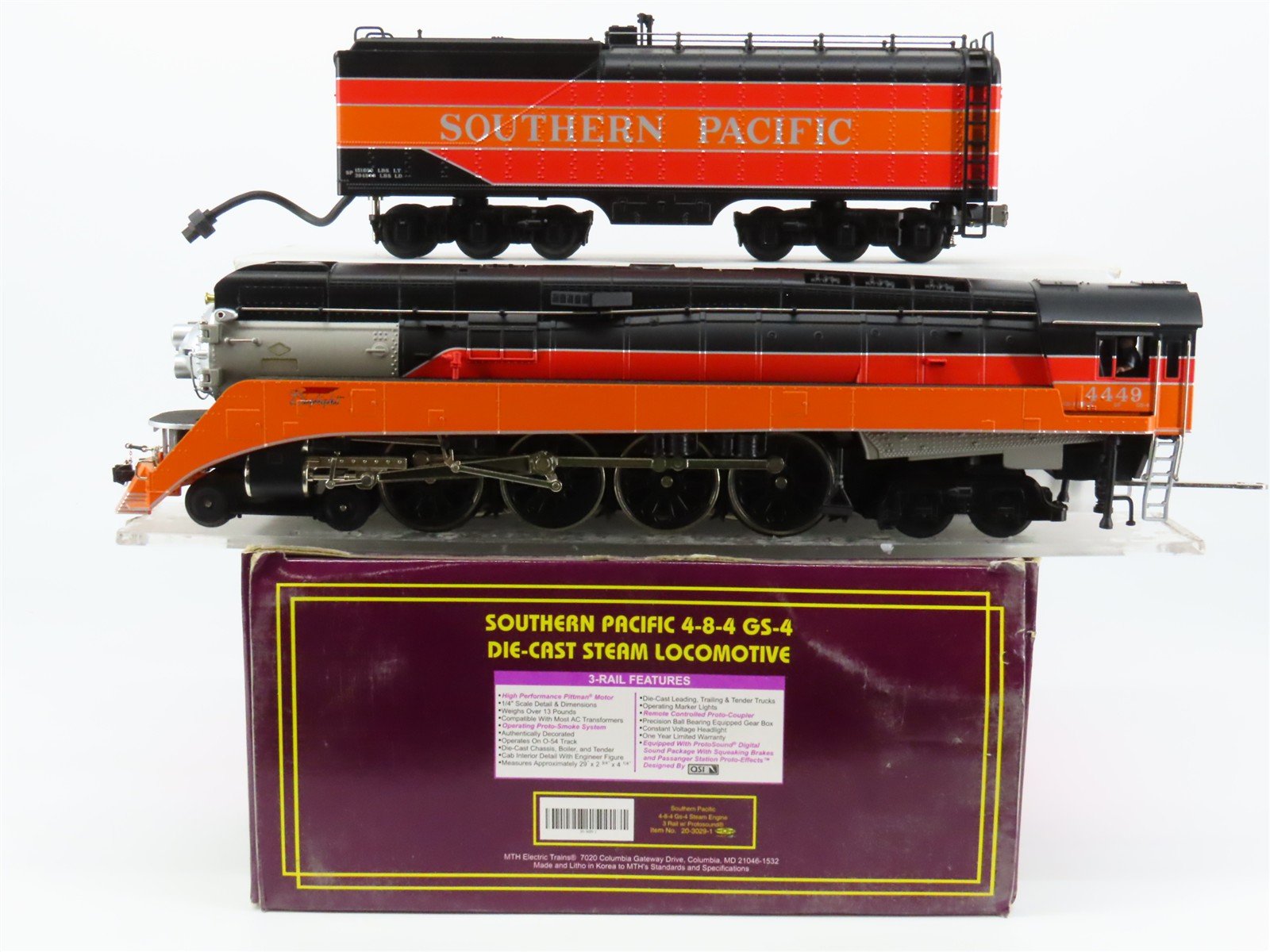 O Gauge 3-Rail MTH 20-3029-1 SP Southern Pacific Daylight 4-8-4 GS4 Steam #4449