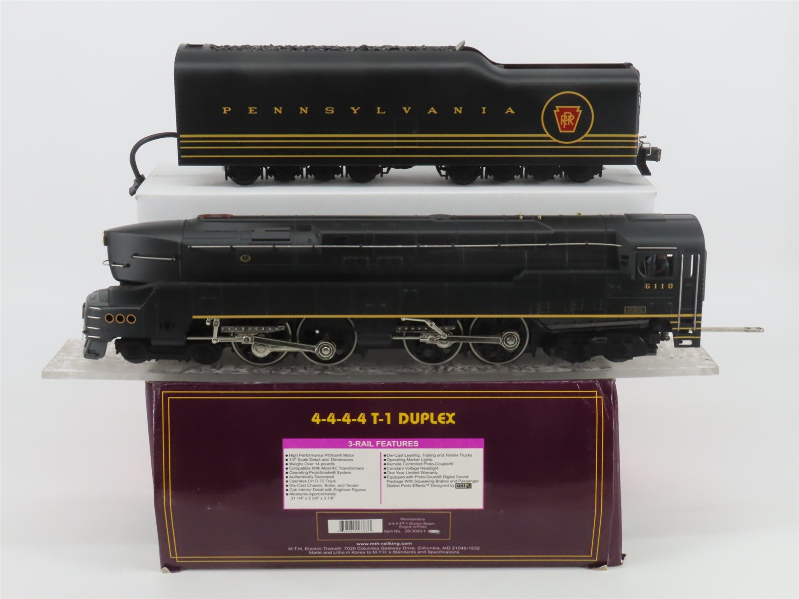 O Gauge 3-Rail MTH 20-3043-1 PRR Railway 4-4-4-4 T-1 Duplex Steam Loco #6110