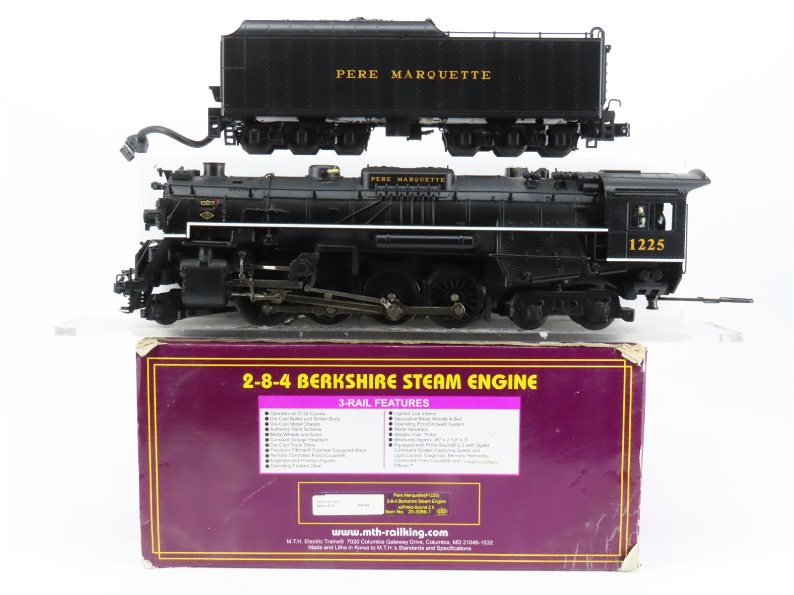 O Gauge 3-Rail MTH 20-3066-1 PM Pere Marquette 2-8-4 Steam Loco #1225 w/Sound