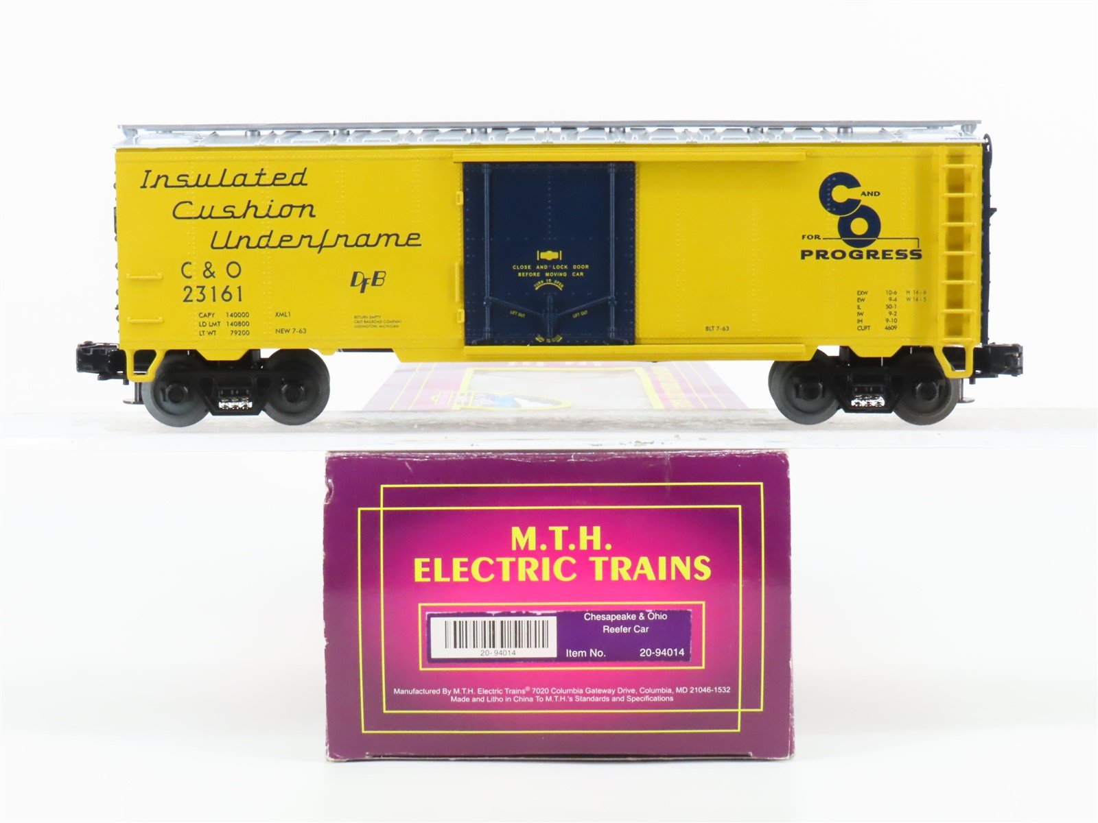 O Gauge 3-Rail MTH 20-94014 C&O Chesapeake & Ohio Railroad Reefer #23161