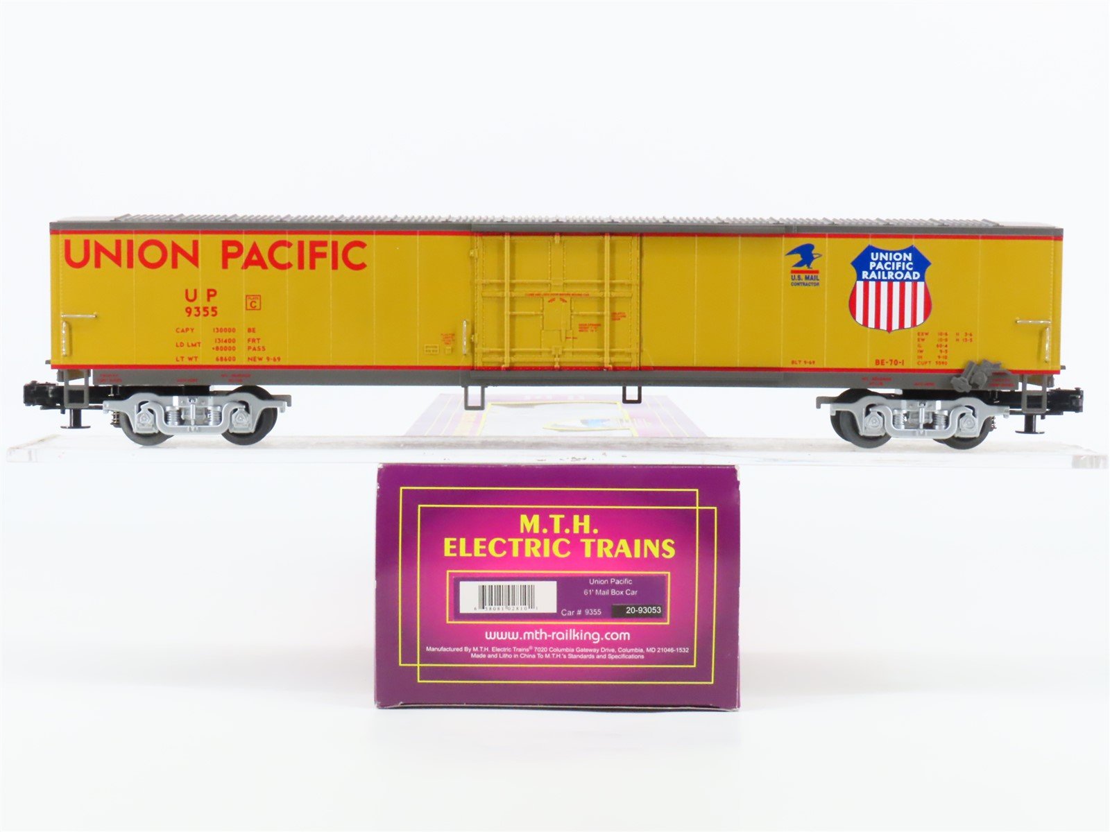 O Gauge 3-Rail MTH 20-93053 UP Union Pacific Railroad 61' Mail Box Car #9355