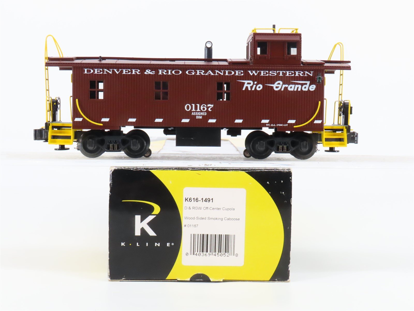 O Gauge 3-Rail K-Line K616-1491 D&RGW Rio Grande Smoking Caboose #01167 -Lighted