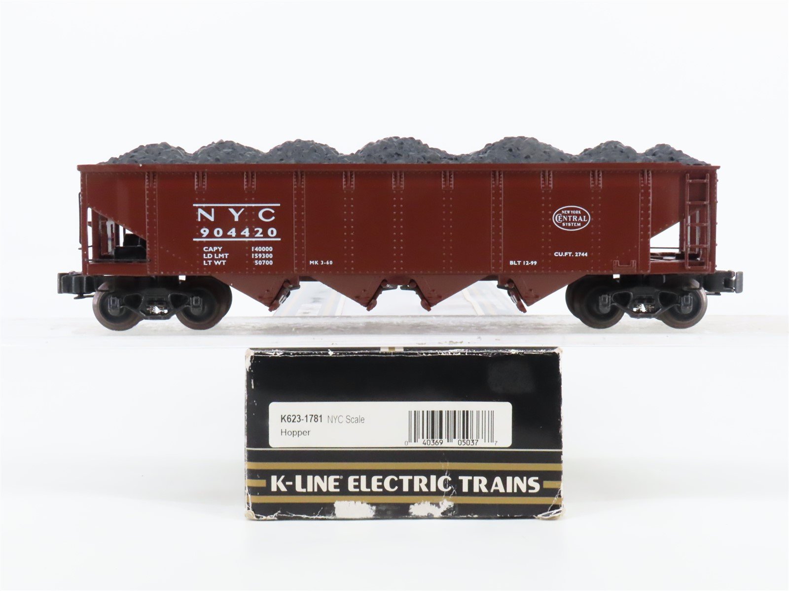 O Gauge 3-Rail K-Line K623-1781 NYC New York Central 4-Bay Hopper #904420 w/Load
