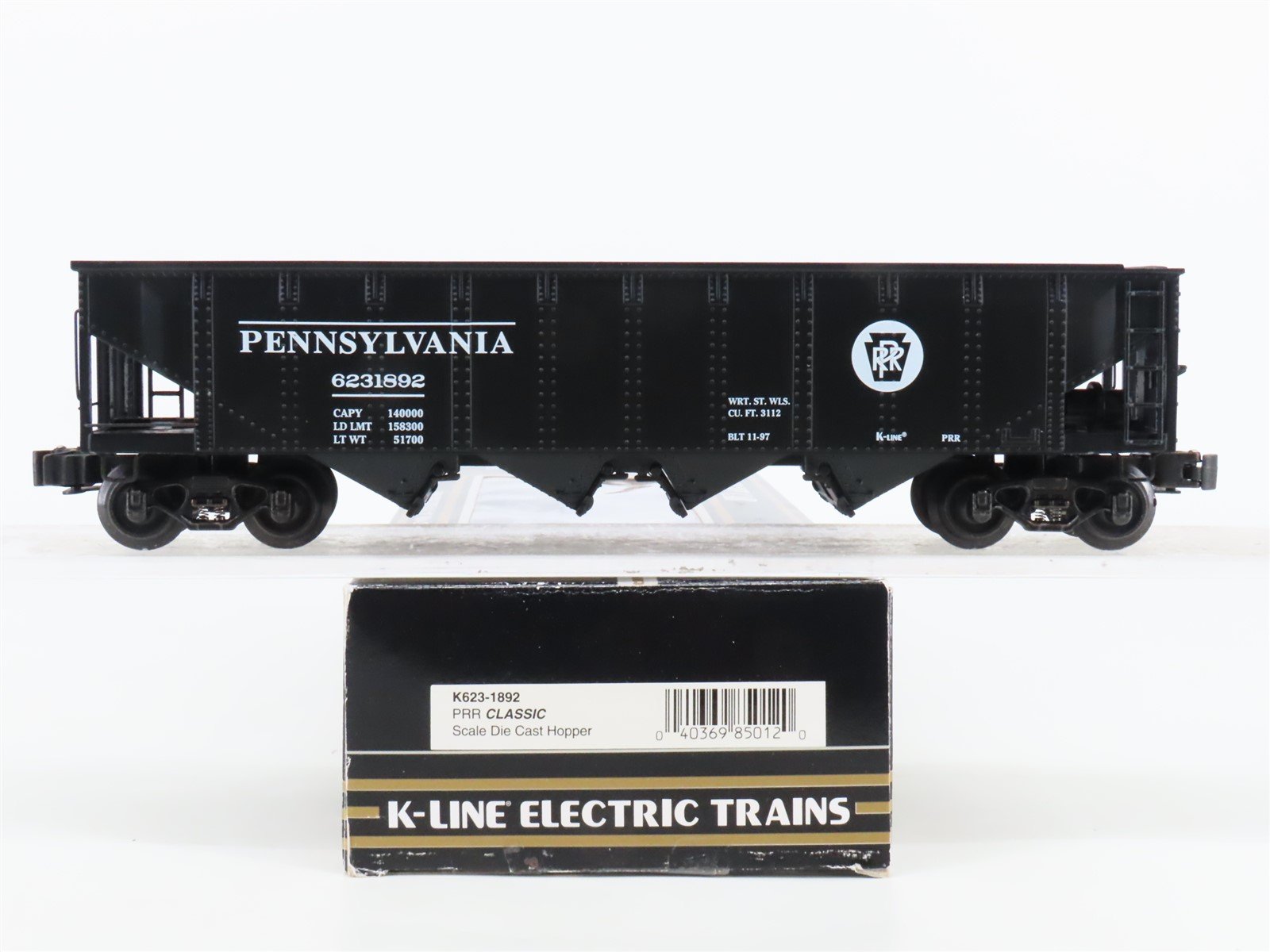 O Gauge 3-Rail K-Line K623-1892 PRR Pennsylvania 4-Bay Open Hopper #6231892