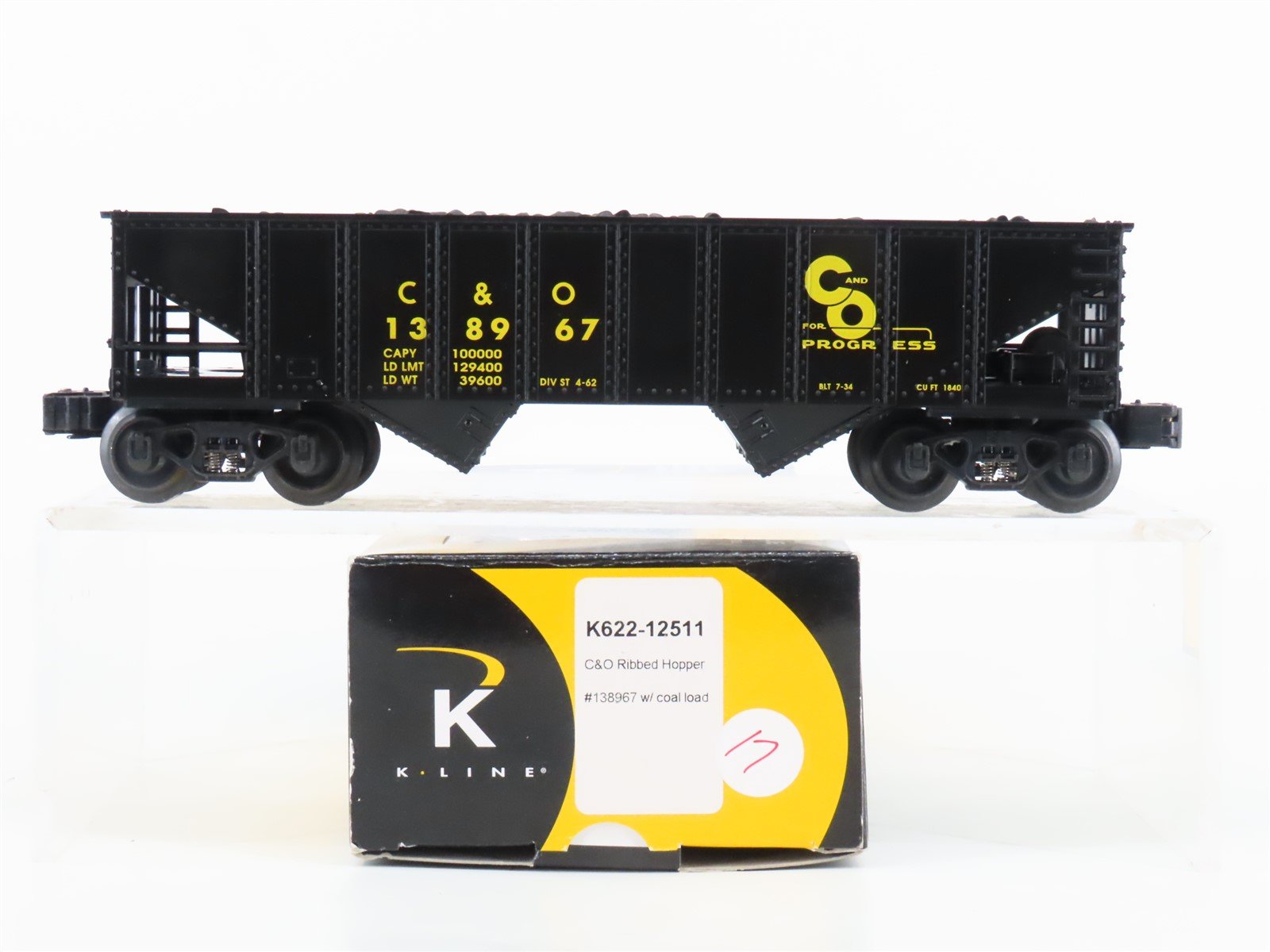 O Gauge 3-Rail K-Line K622-12511 C&O Chesapeake & Ohio 2-Bay Hopper #138967