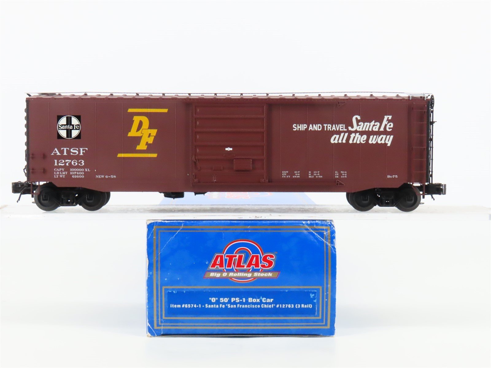 O Gauge 3-Rail Atlas #6574-1 ATSF San Francisco Chief 50' Box Car #12763