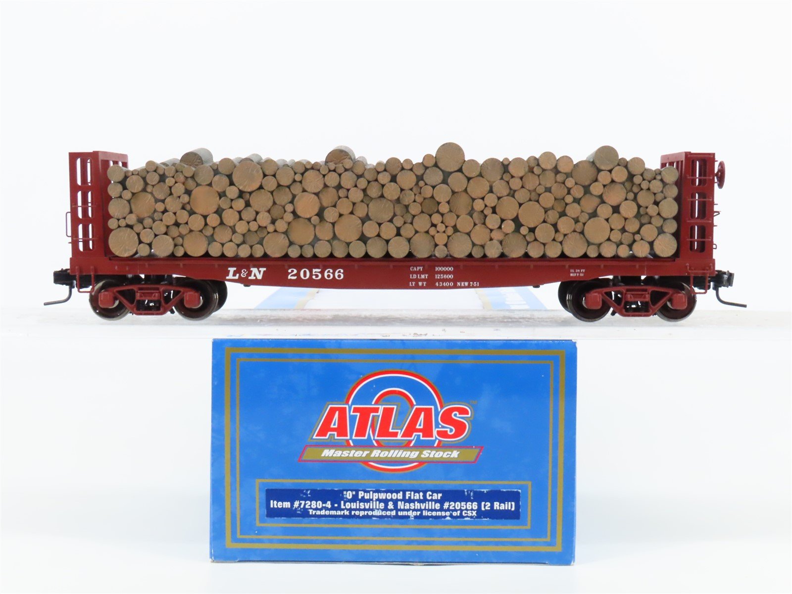 O Scale 2-Rail Atlas #7280-4 L&N Louisville & Nashville Pulpwood Flat Car #20566