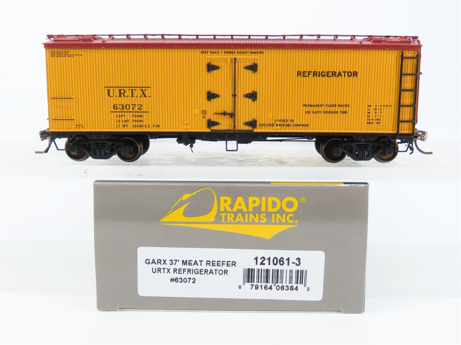 HO Scale Rapido 121061-3 URTX Refrigerator GARX 37' Meat Reefer #63072
