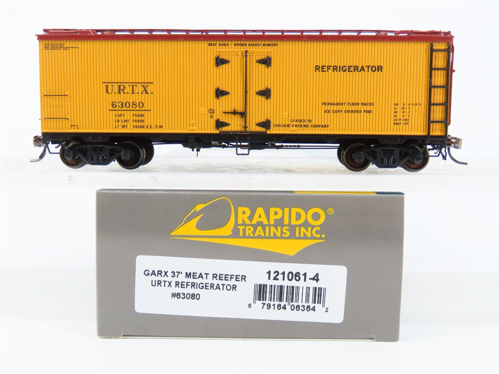 HO Scale Rapido 121061-4 URTX Refrigerator GARX 37' Meat Reefer #63080