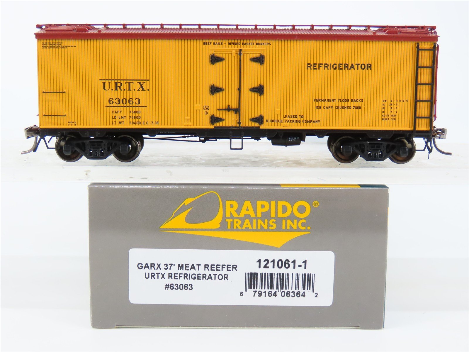 HO Scale Rapido 121061-1 URTX Refrigerator GARX 37' Meat Reefer #63063