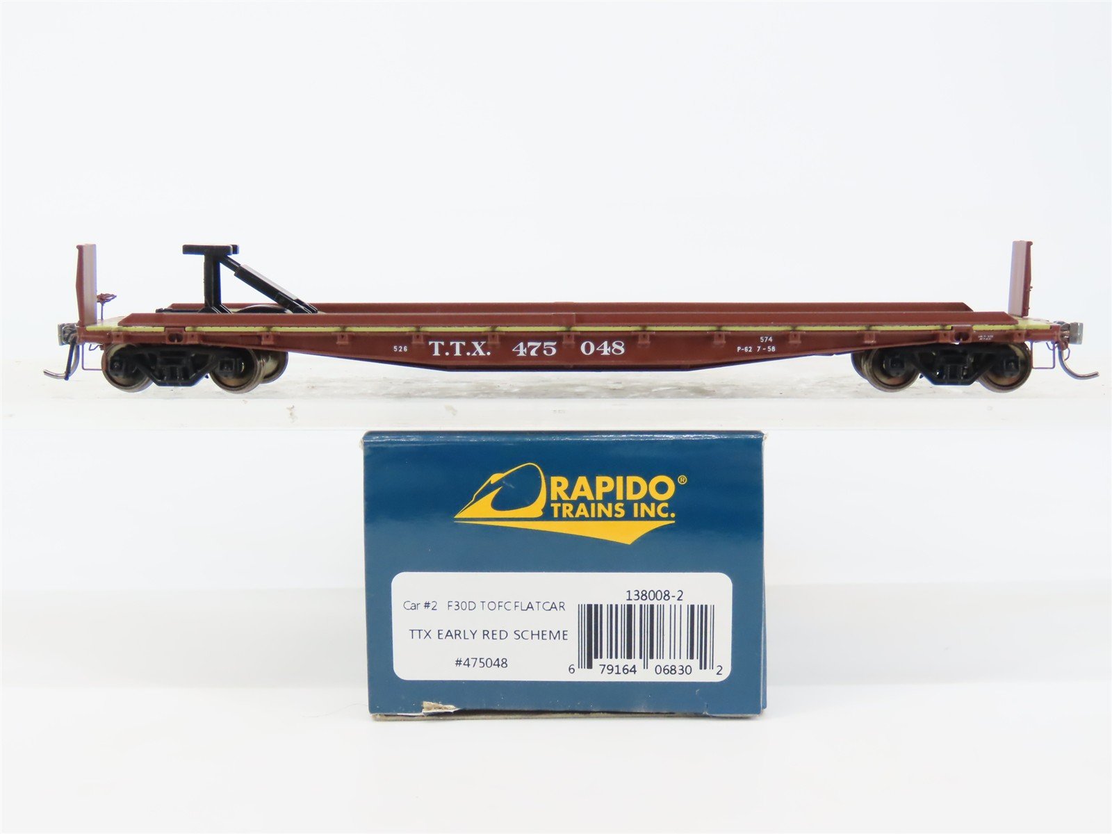 HO Scale Rapido 138008-2 TTX (Early Red Scheme) F30D TOFC Flat Car #457048