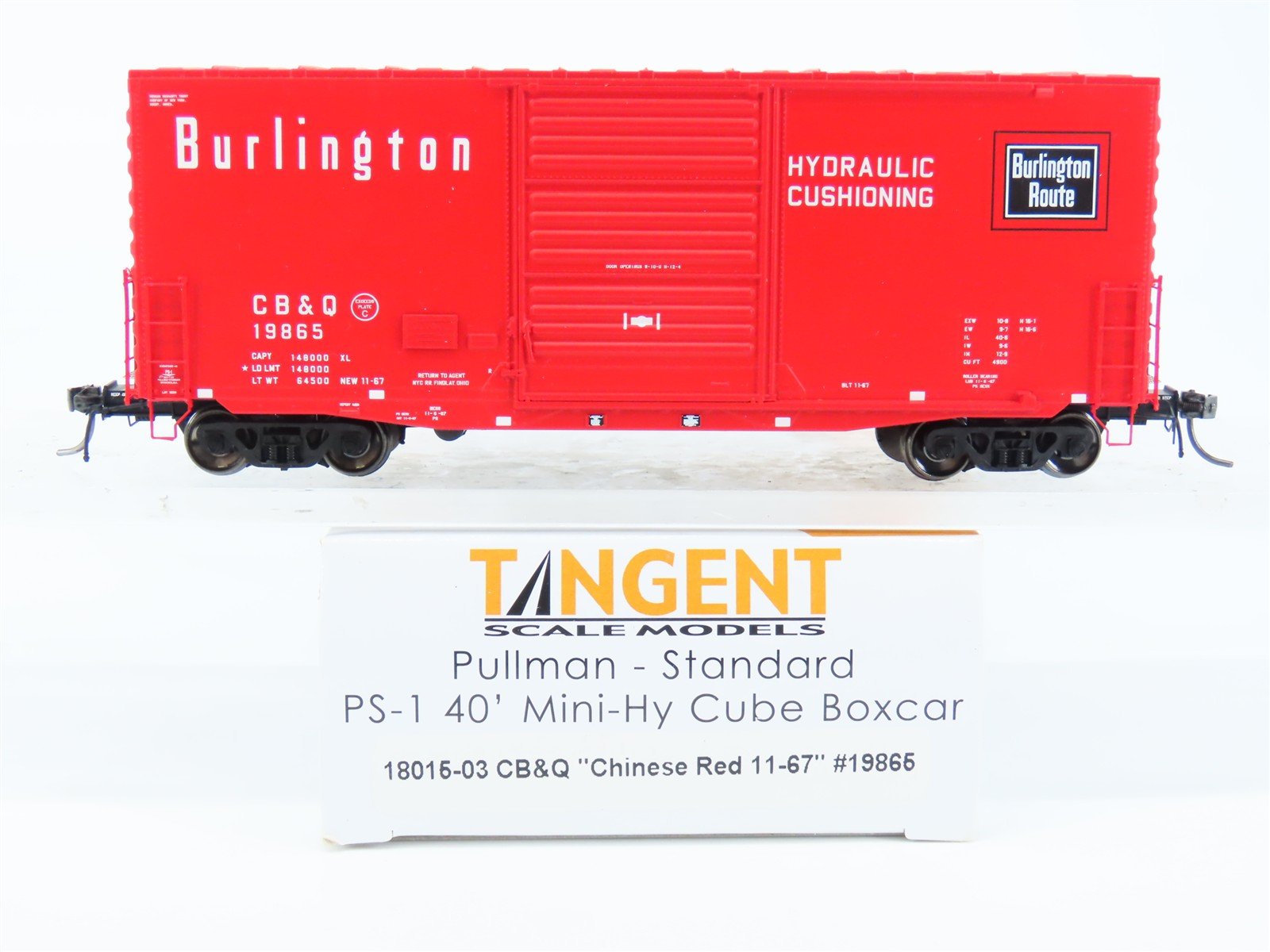 HO Scale Tangent 18015-03 CB&Q Burlington Route 40' Mini-Hy Cube Box Car #19865