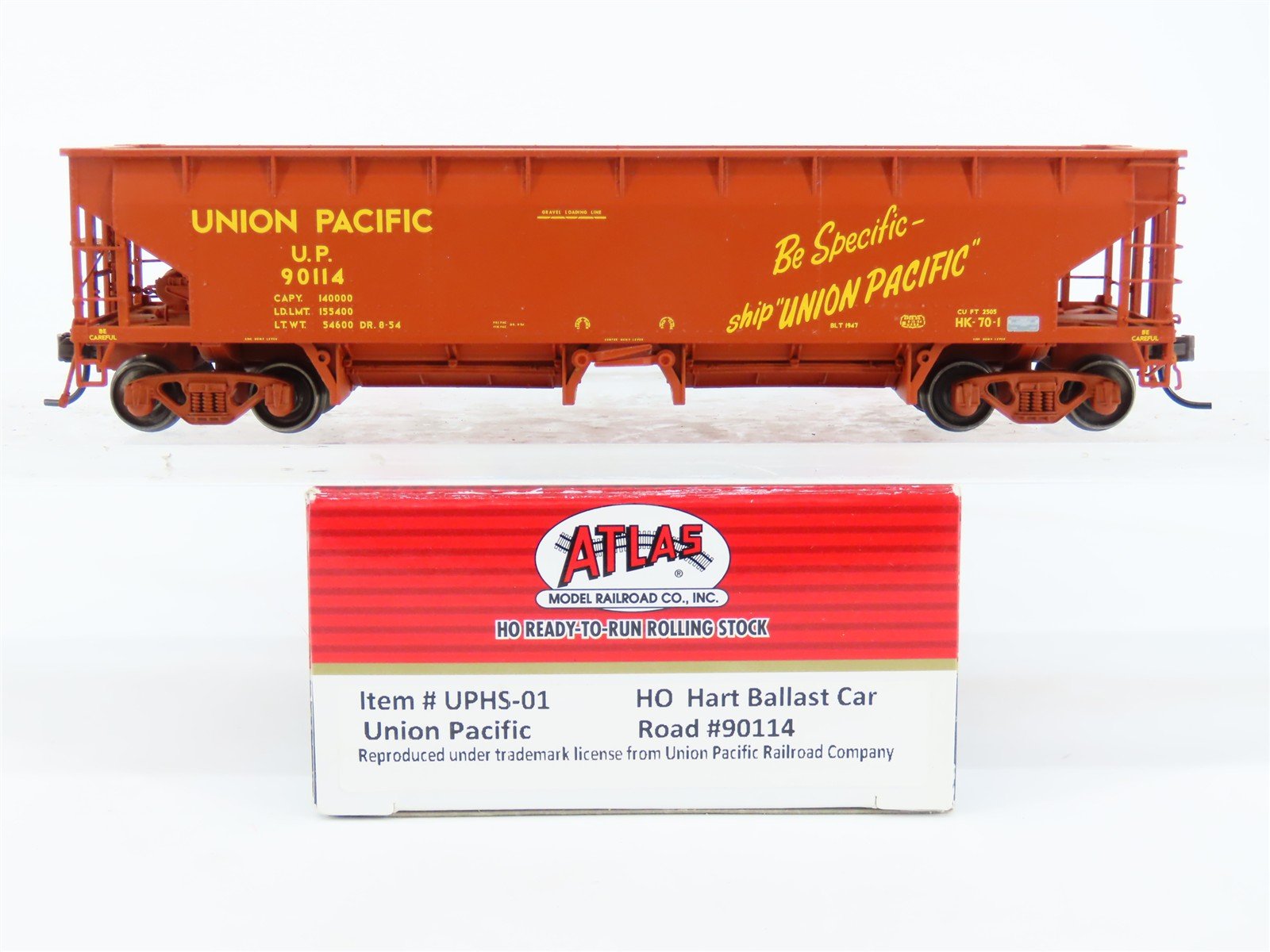 HO Scale Atlas Master Line UPHS-01 UP Union Pacific Hart Ballast Hopper #90114