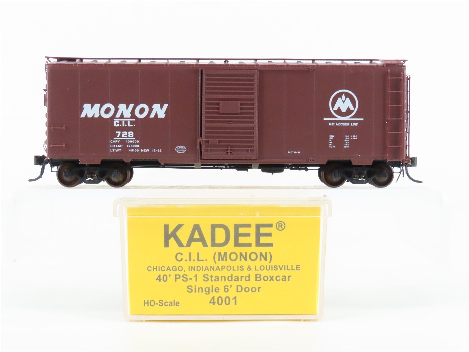 HO Scale Kadee 4001 CIL MONON "The Hoosier Line" 40' Single Door Box Car #729
