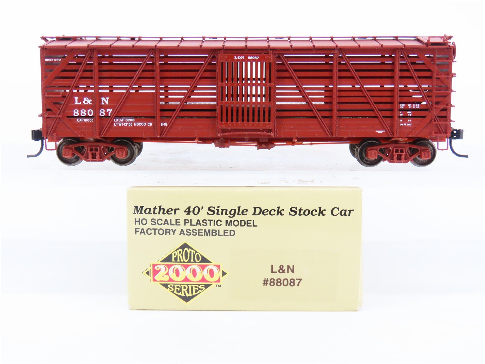HO Scale Proto 2000 L&N Louisville & Nashville 40' Double Deck Stock Car #88087