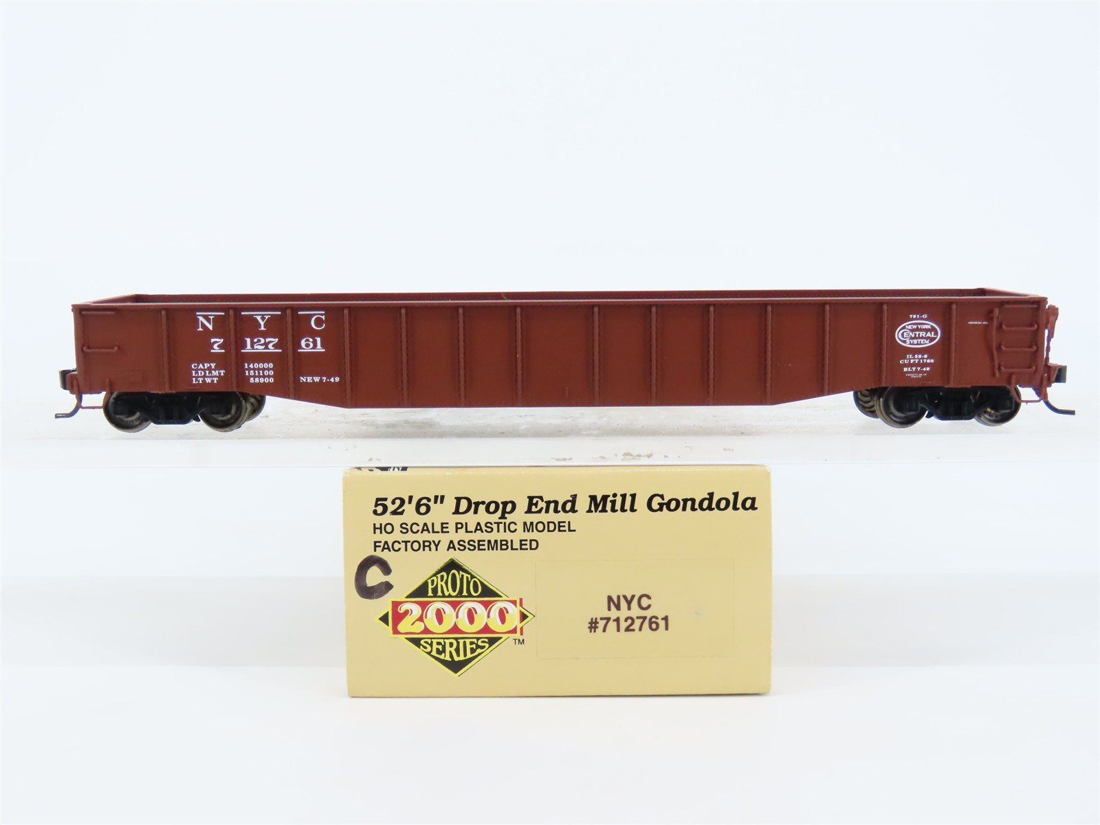 HO Scale Proto 2000 NYC New York Central 52' Drop End Mill Gondola #712567