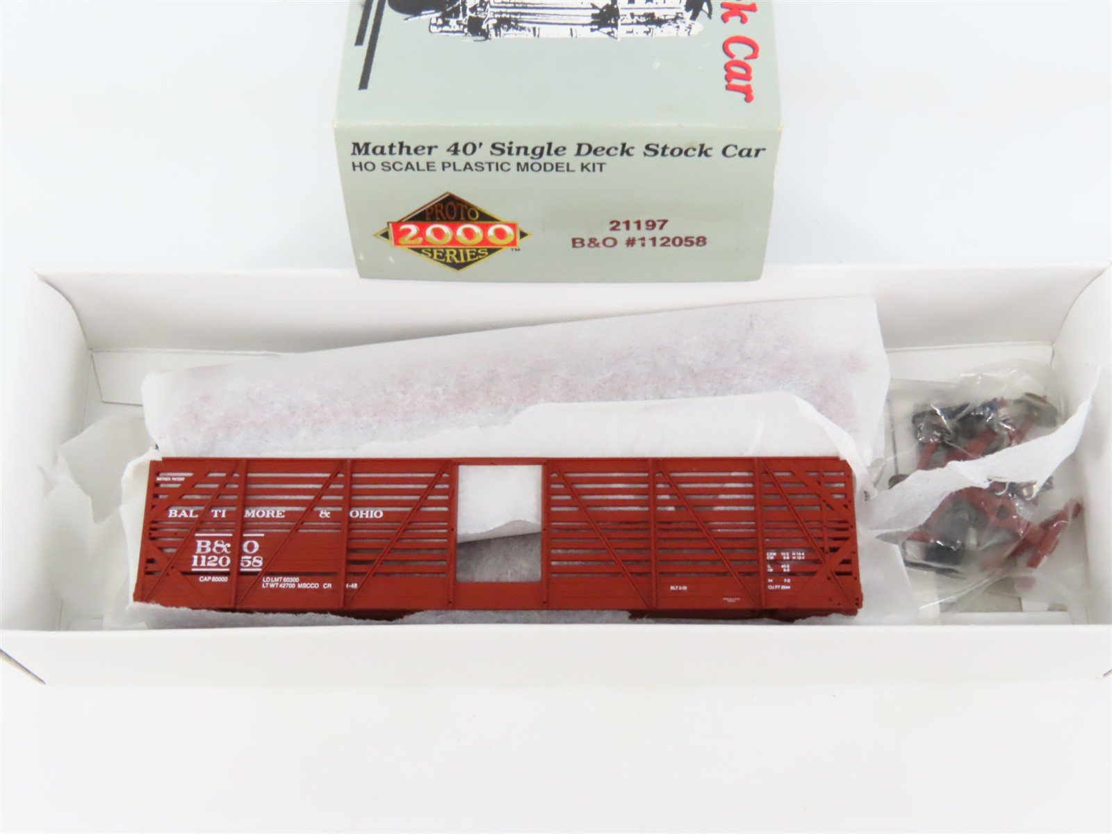 HO Scale PROTO 2000 Kit 21197 B&O Baltimore & Ohio 40' Stock Car #112058