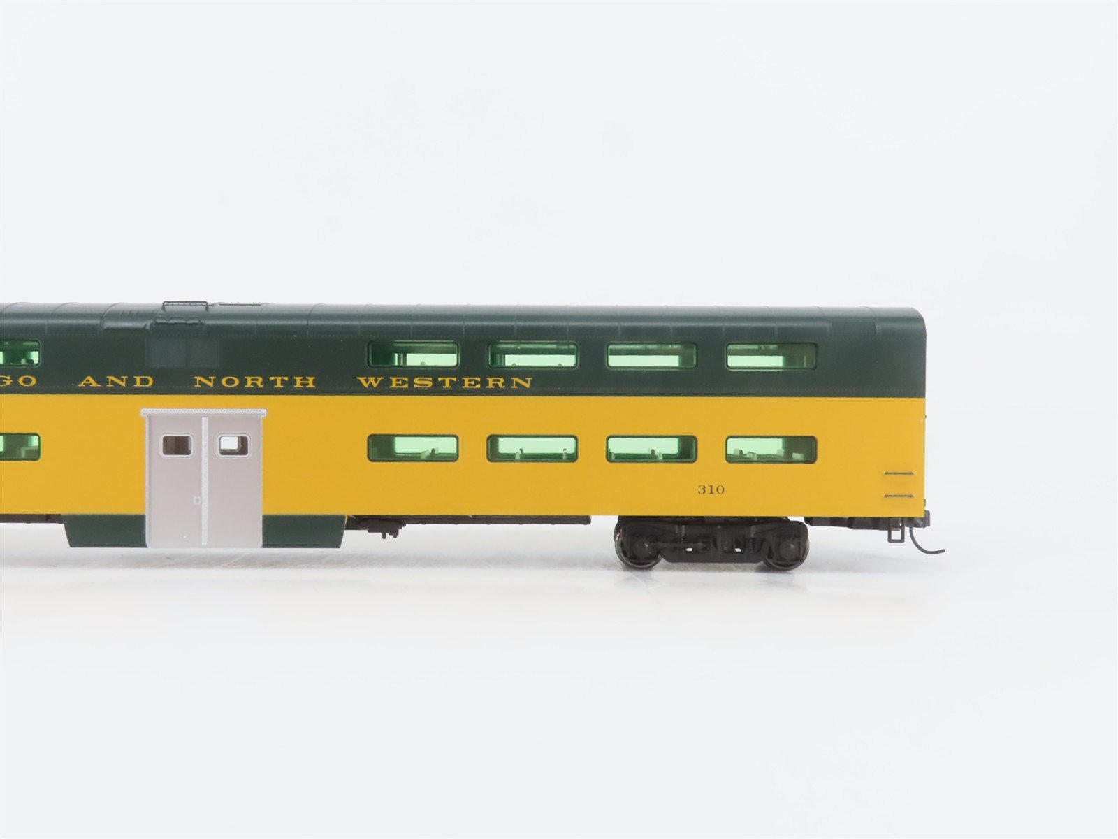 HO Scale Kato 35-6037-1 CNW Railway Bi-Level Coach Passenger Car #310 w/Lights