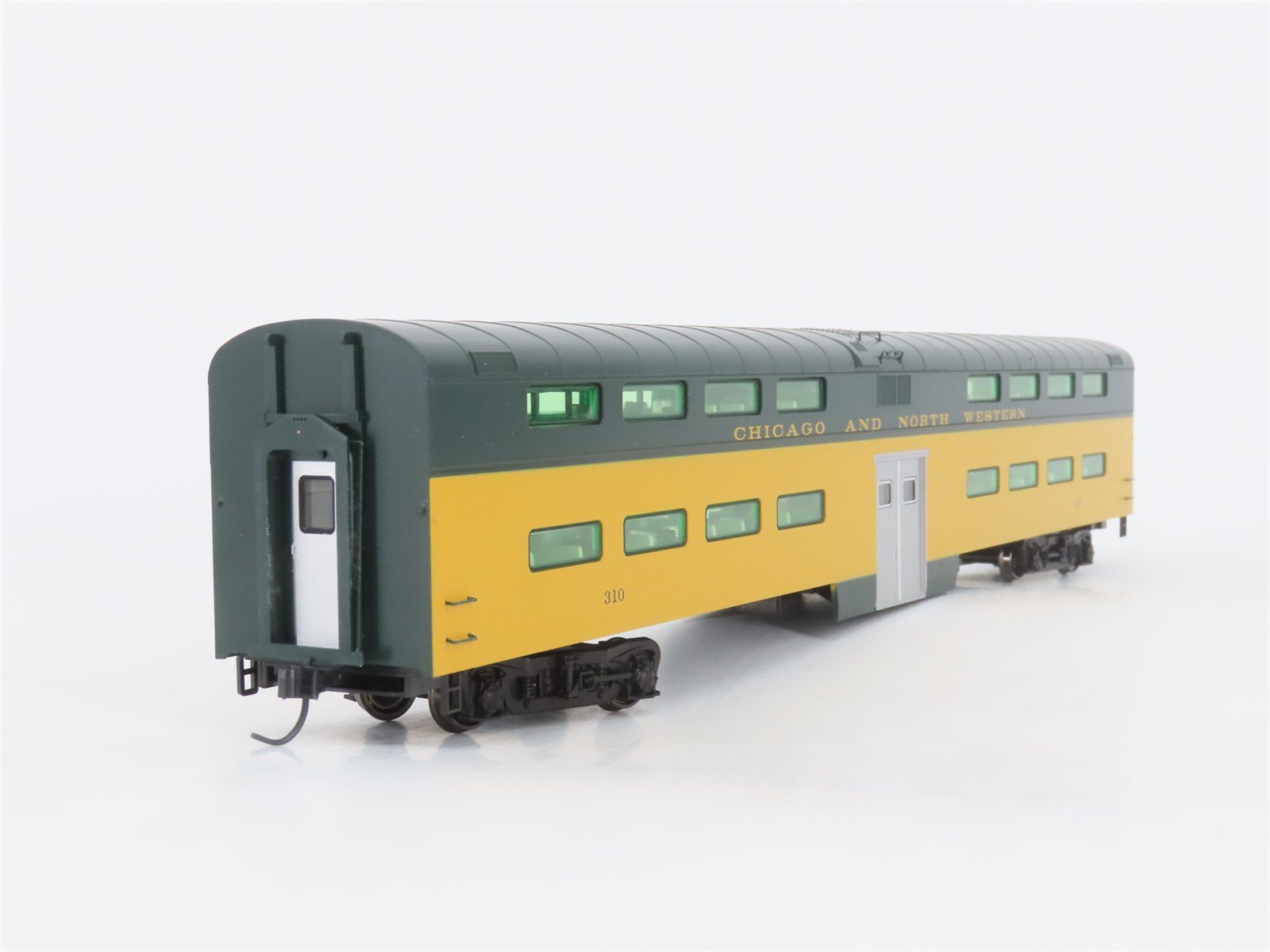 HO Scale Kato 35-6037-1 CNW Railway Bi-Level Coach Passenger Car #310 w/Lights
